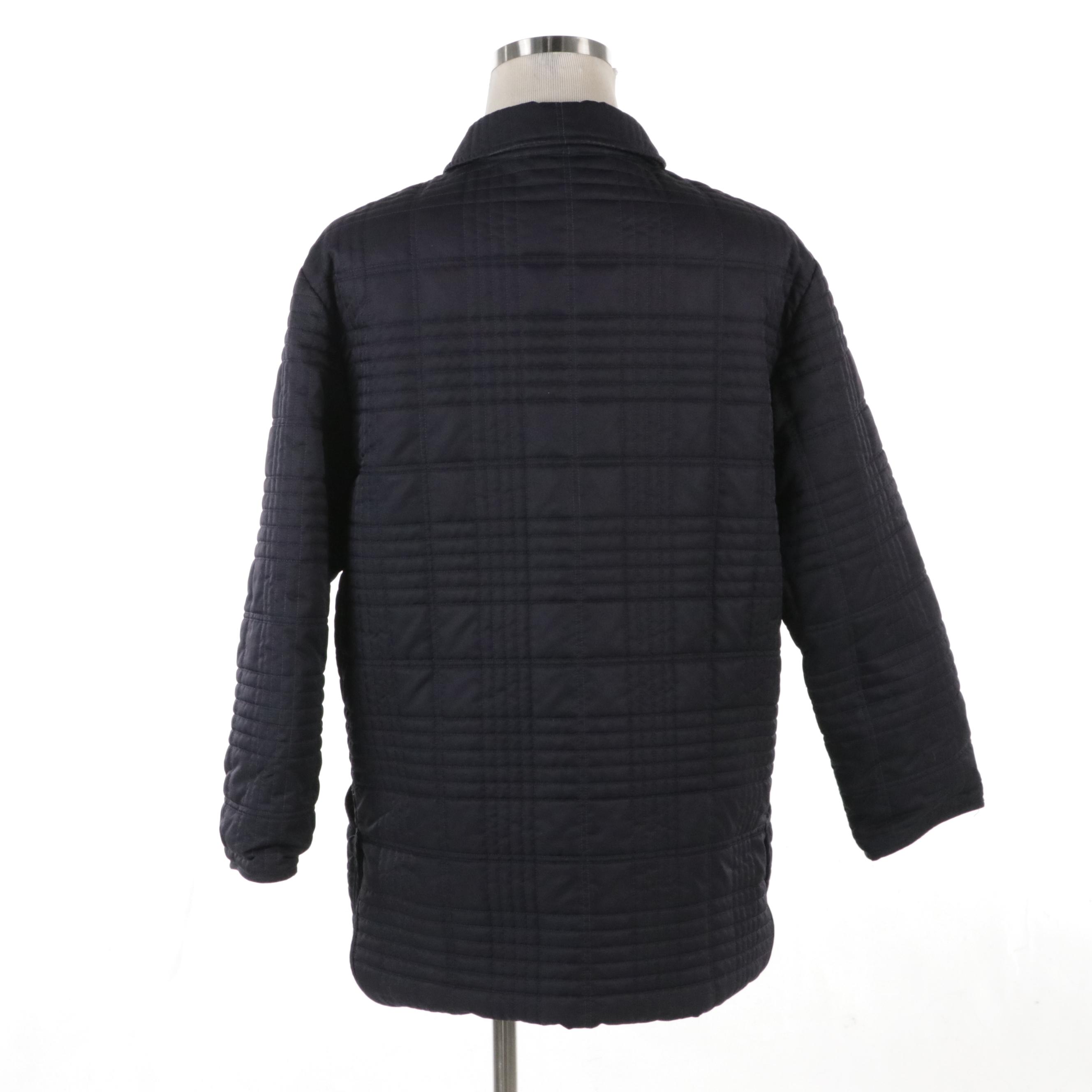Men's Burbery Navy Blue Plaid Quilted Nylon Jacket