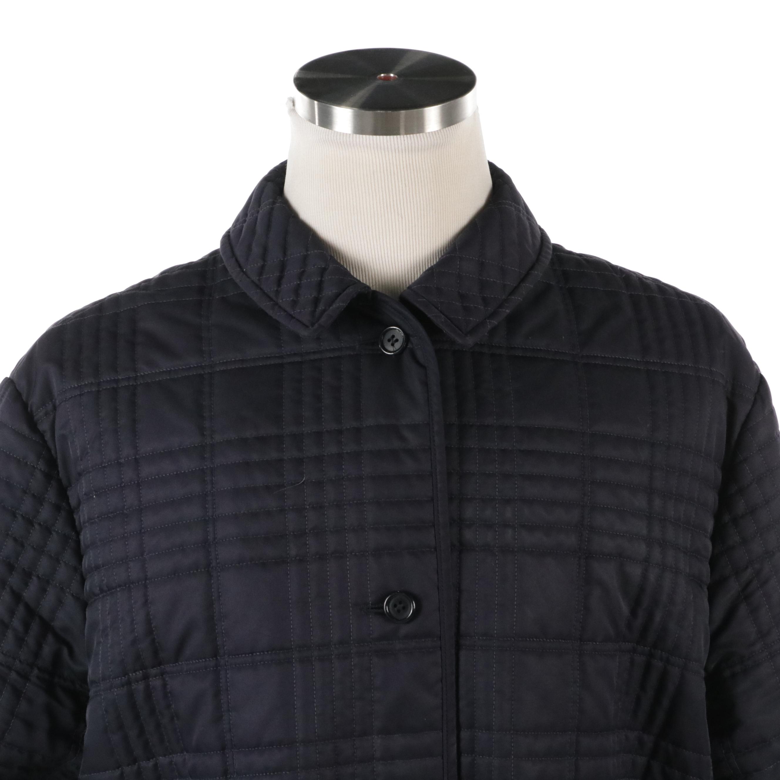 Men's Burbery Navy Blue Plaid Quilted Nylon Jacket