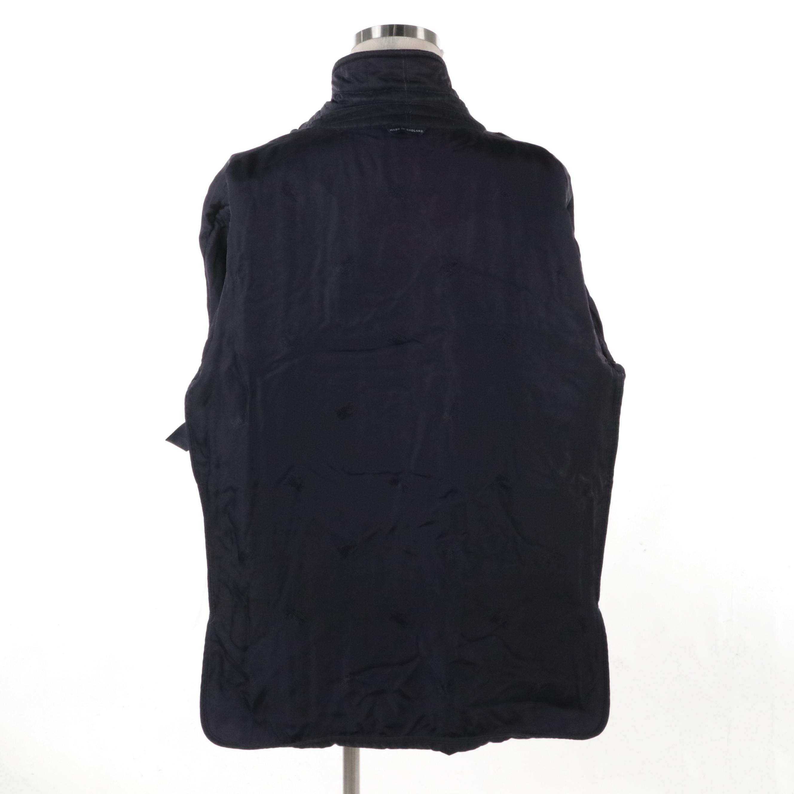 Men's Burbery Navy Blue Plaid Quilted Nylon Jacket