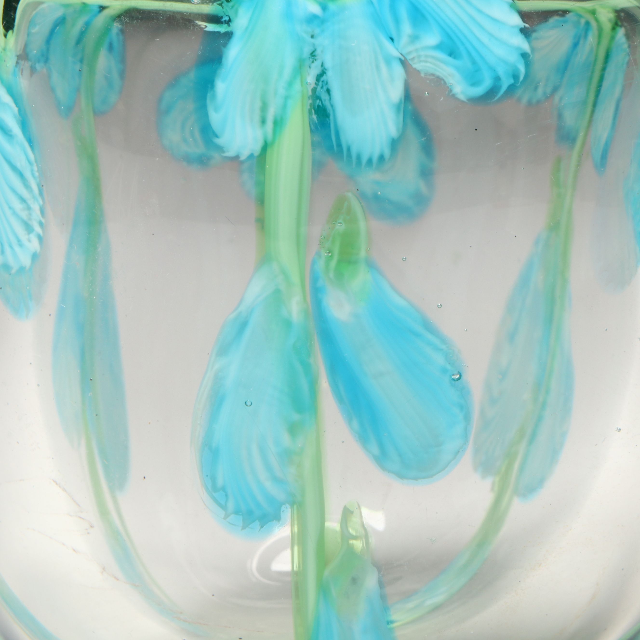 Blown Art Glass Vase with Blue Flowers, Late 20th Century