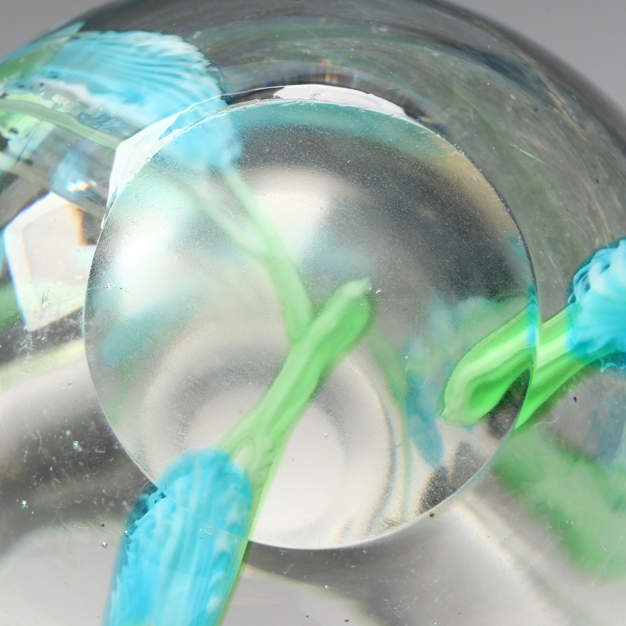 Blown Art Glass Vase with Blue Flowers, Late 20th Century