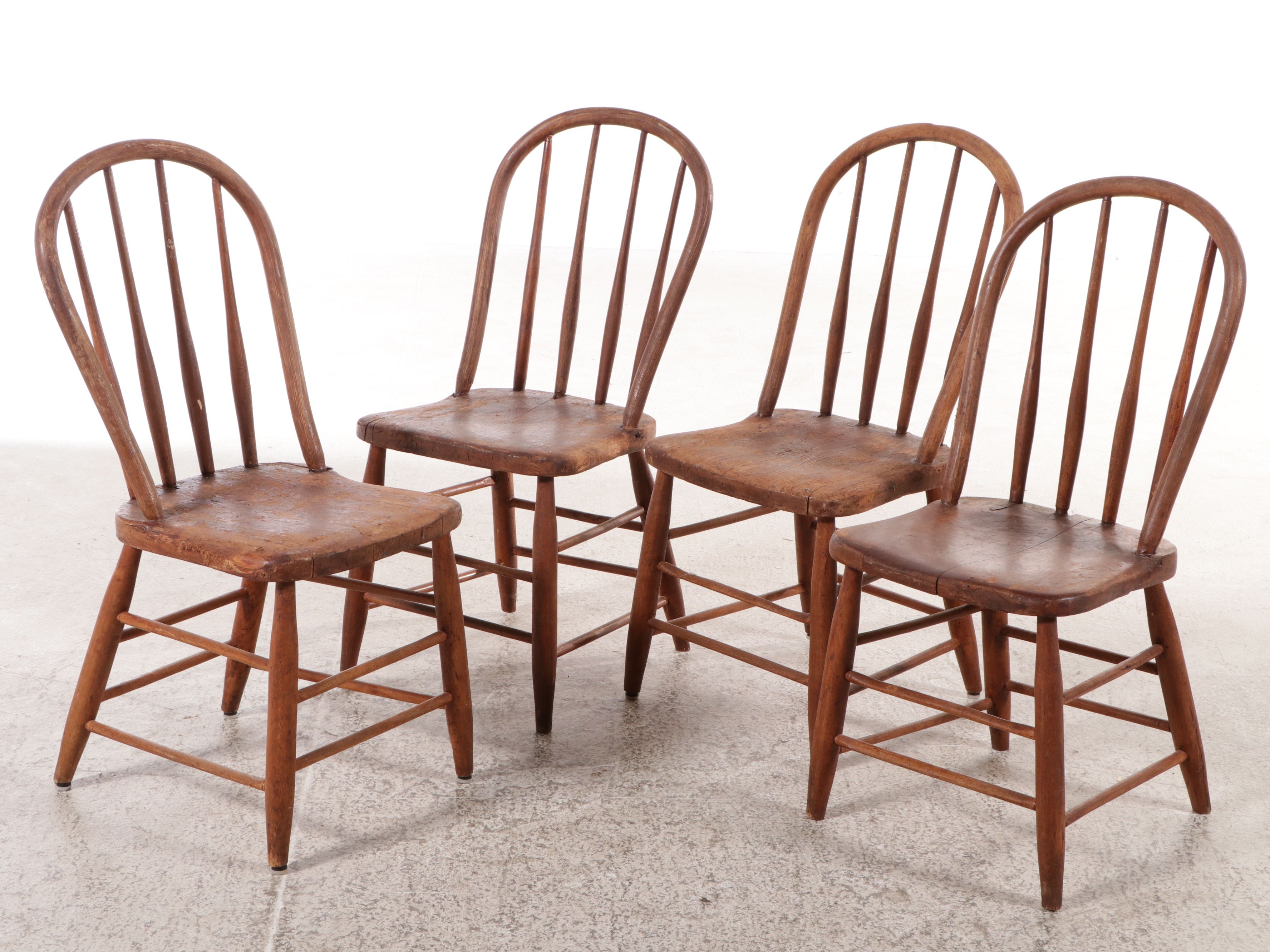 Four American Primitive Spindle Back Side Chairs