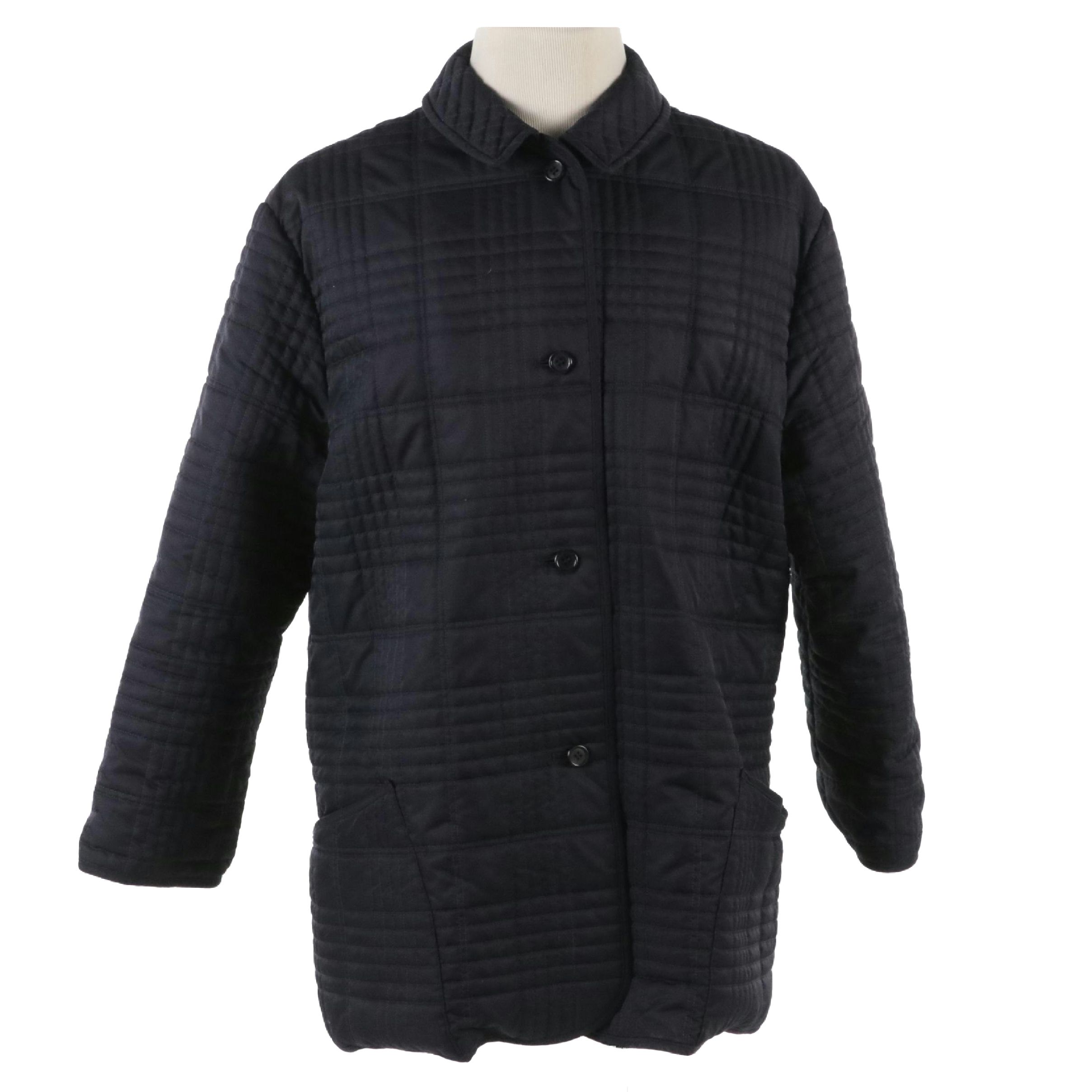 Men's Burbery Navy Blue Plaid Quilted Nylon Jacket