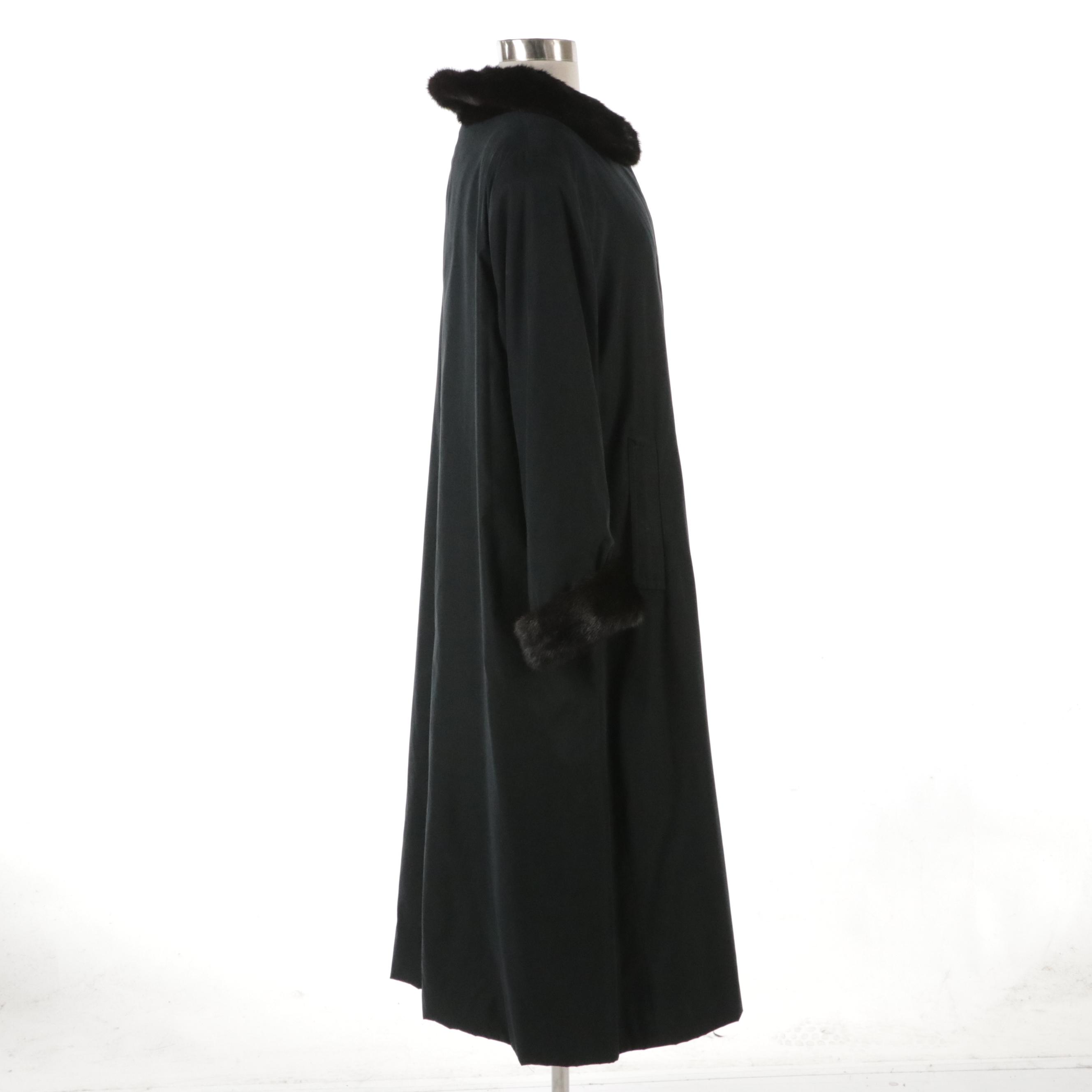 Microfiber Raincoat with Mink Fur Trim and Lining