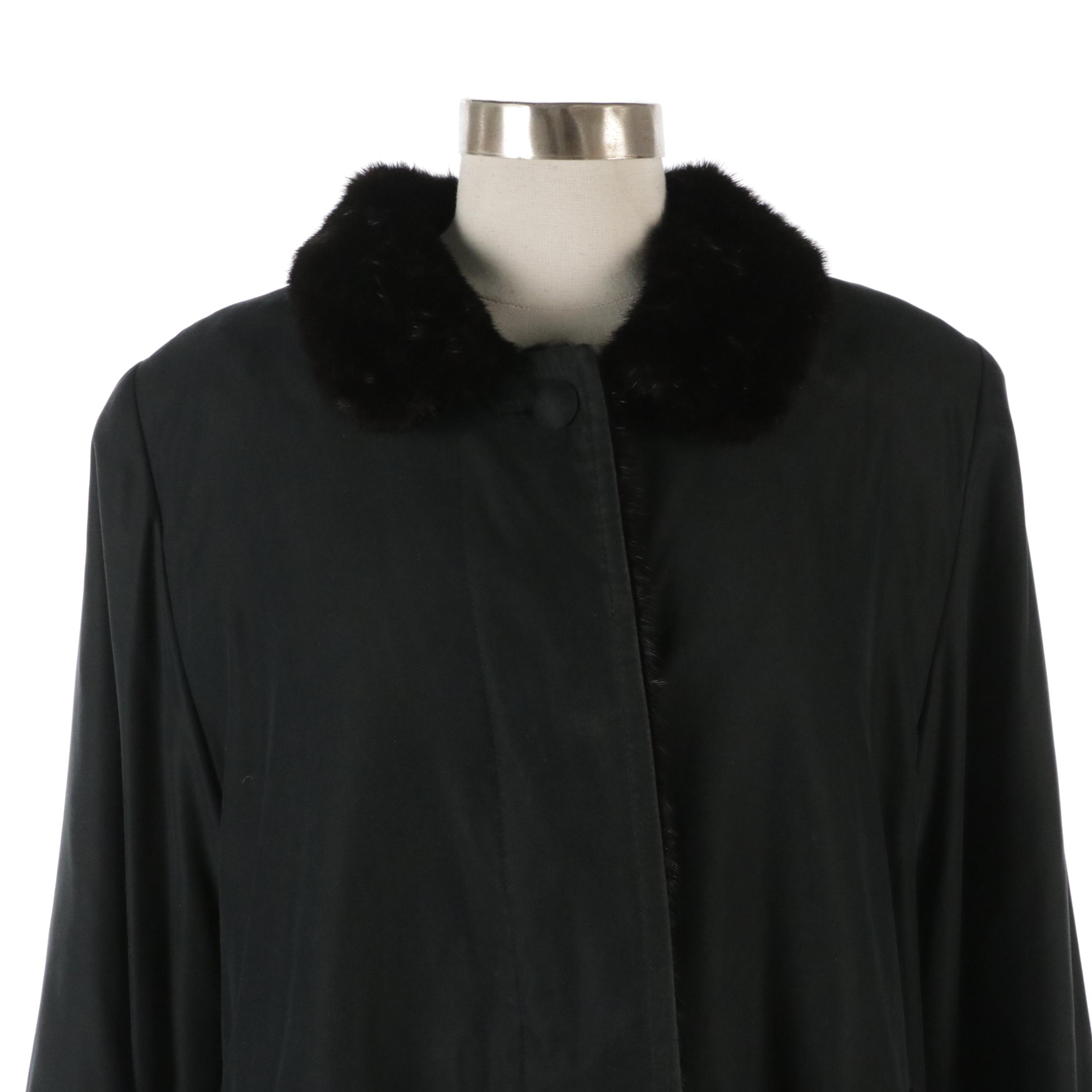 Microfiber Raincoat with Mink Fur Trim and Lining