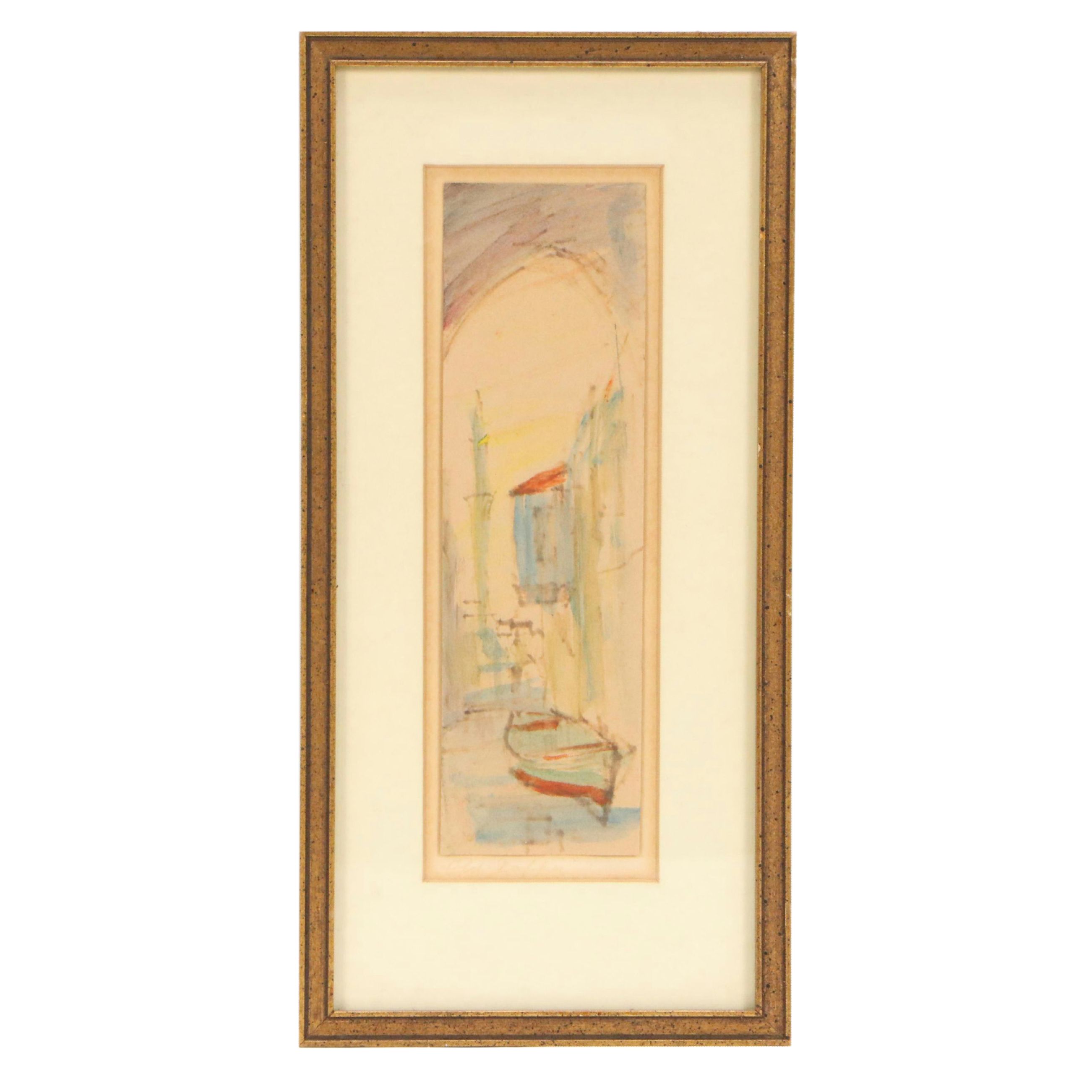 Watercolor Sketch of European Canal Scene