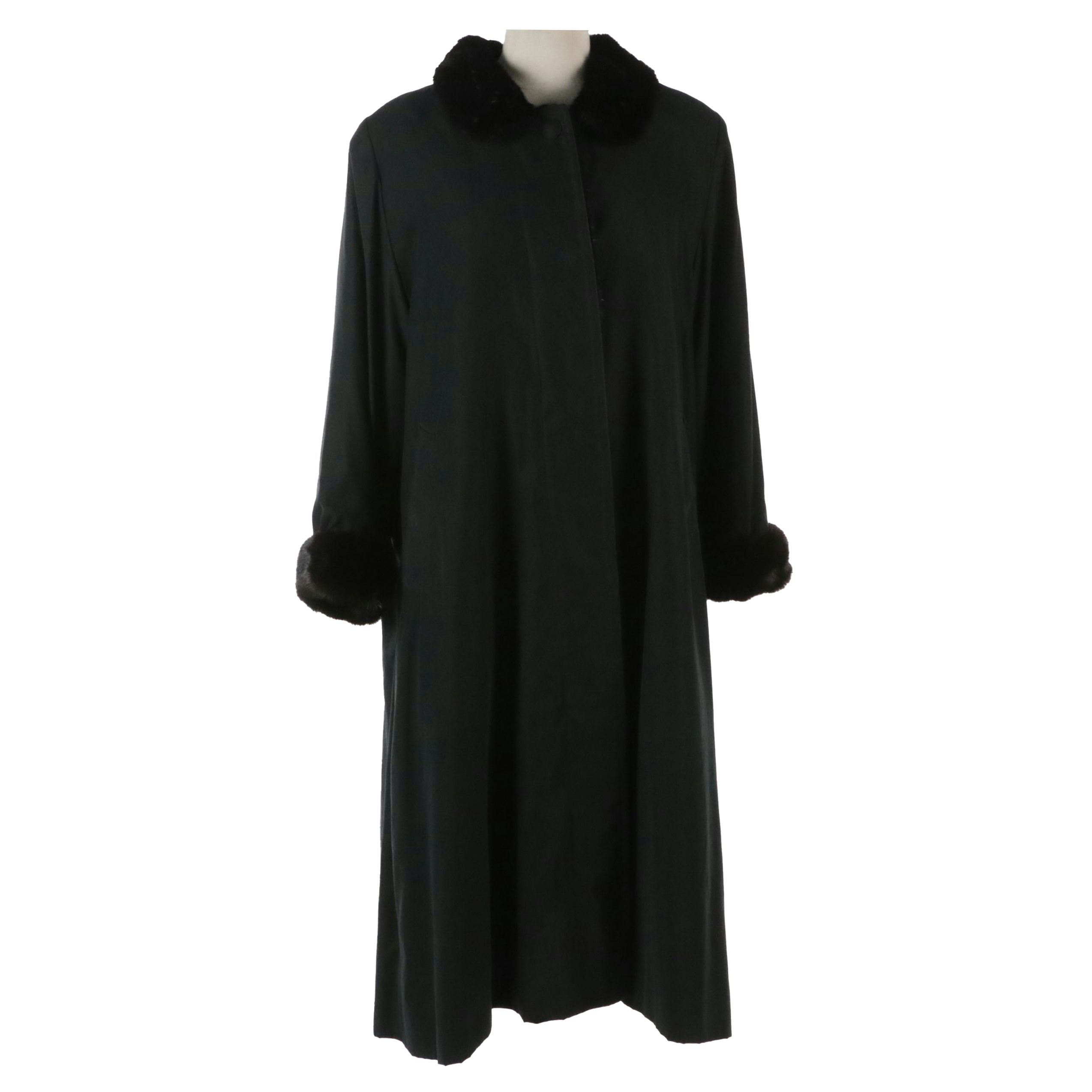 Microfiber Raincoat with Mink Fur Trim and Lining