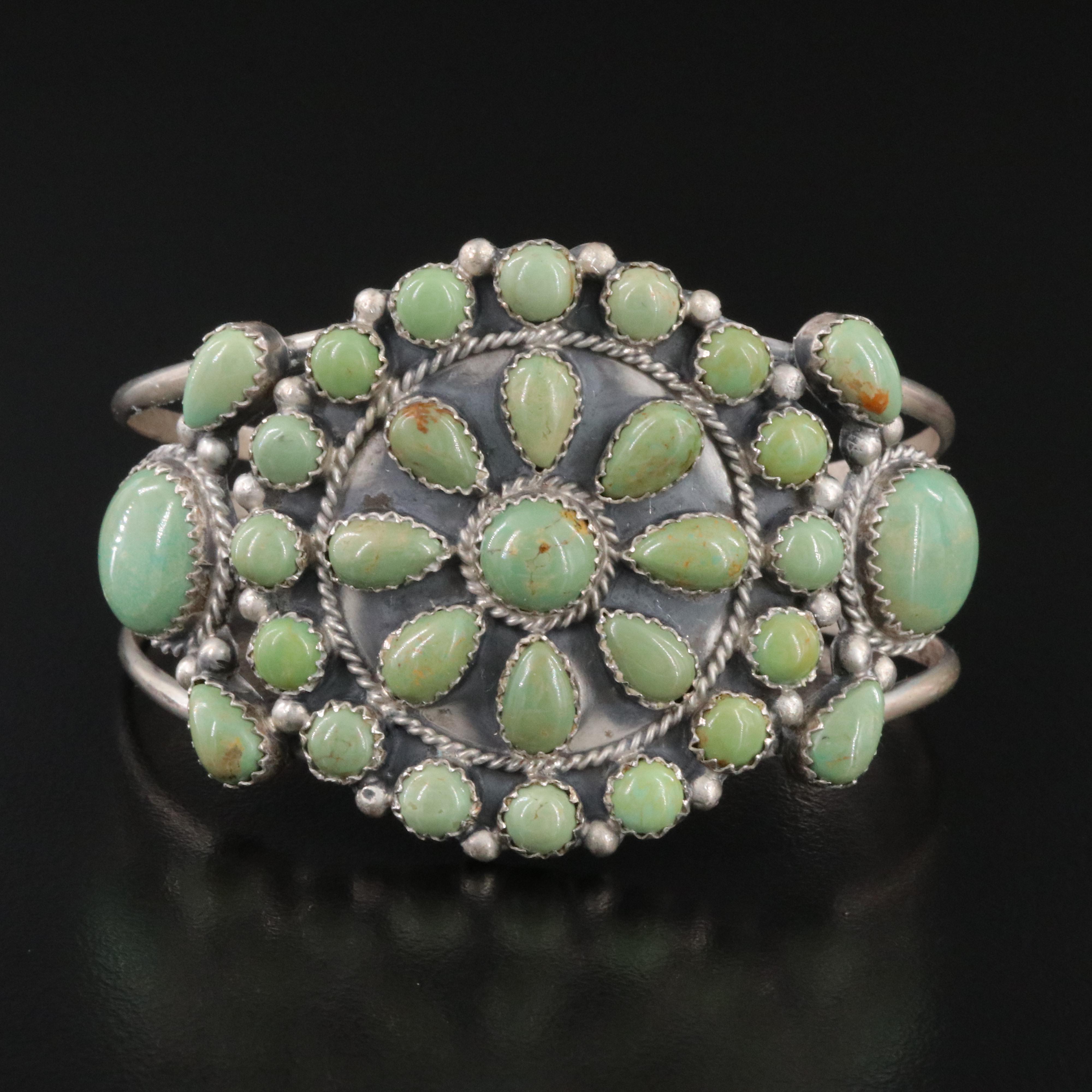 Running Bear Shop Sterling Turquoise Cluster Cuff Bracelet