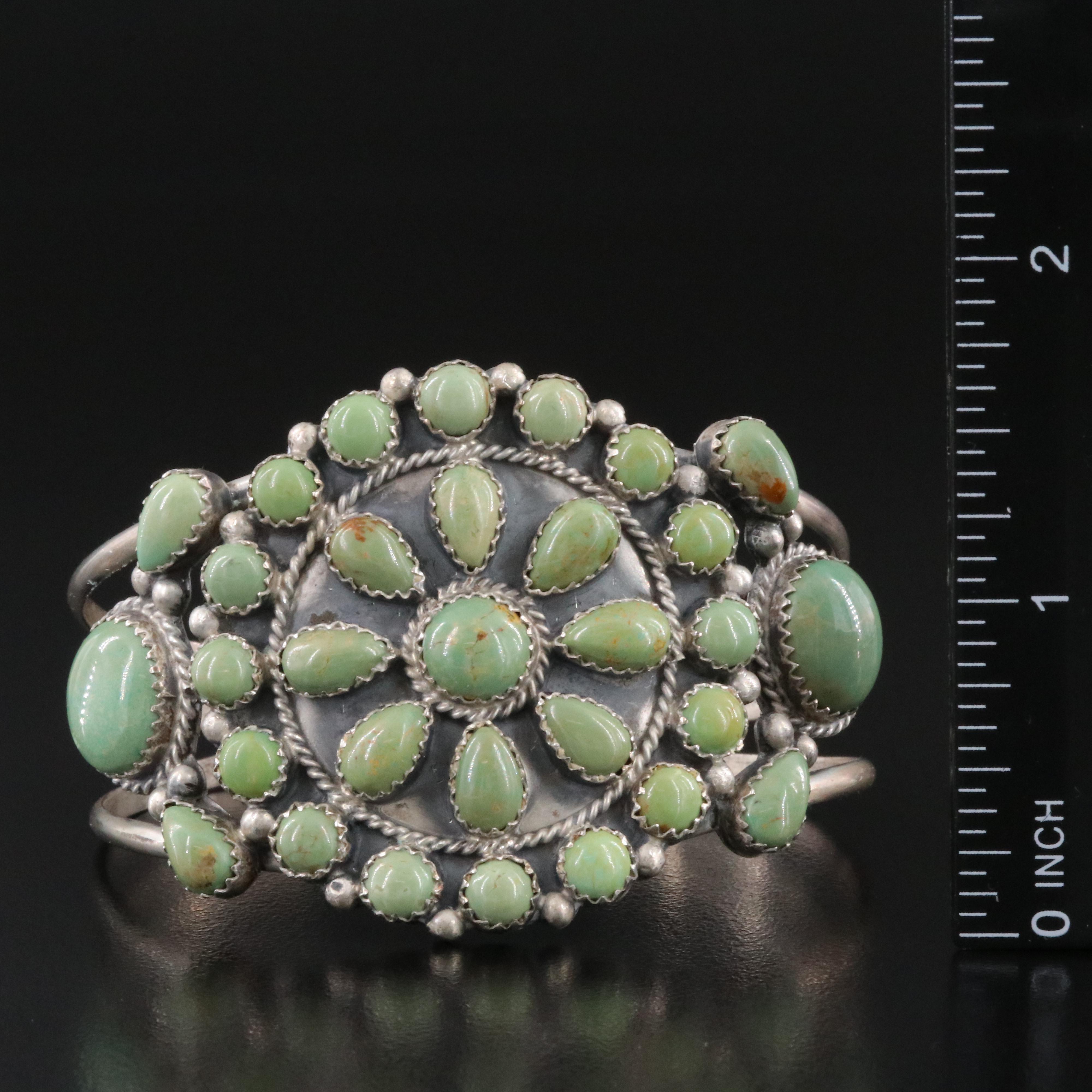 Running Bear Shop Sterling Turquoise Cluster Cuff Bracelet