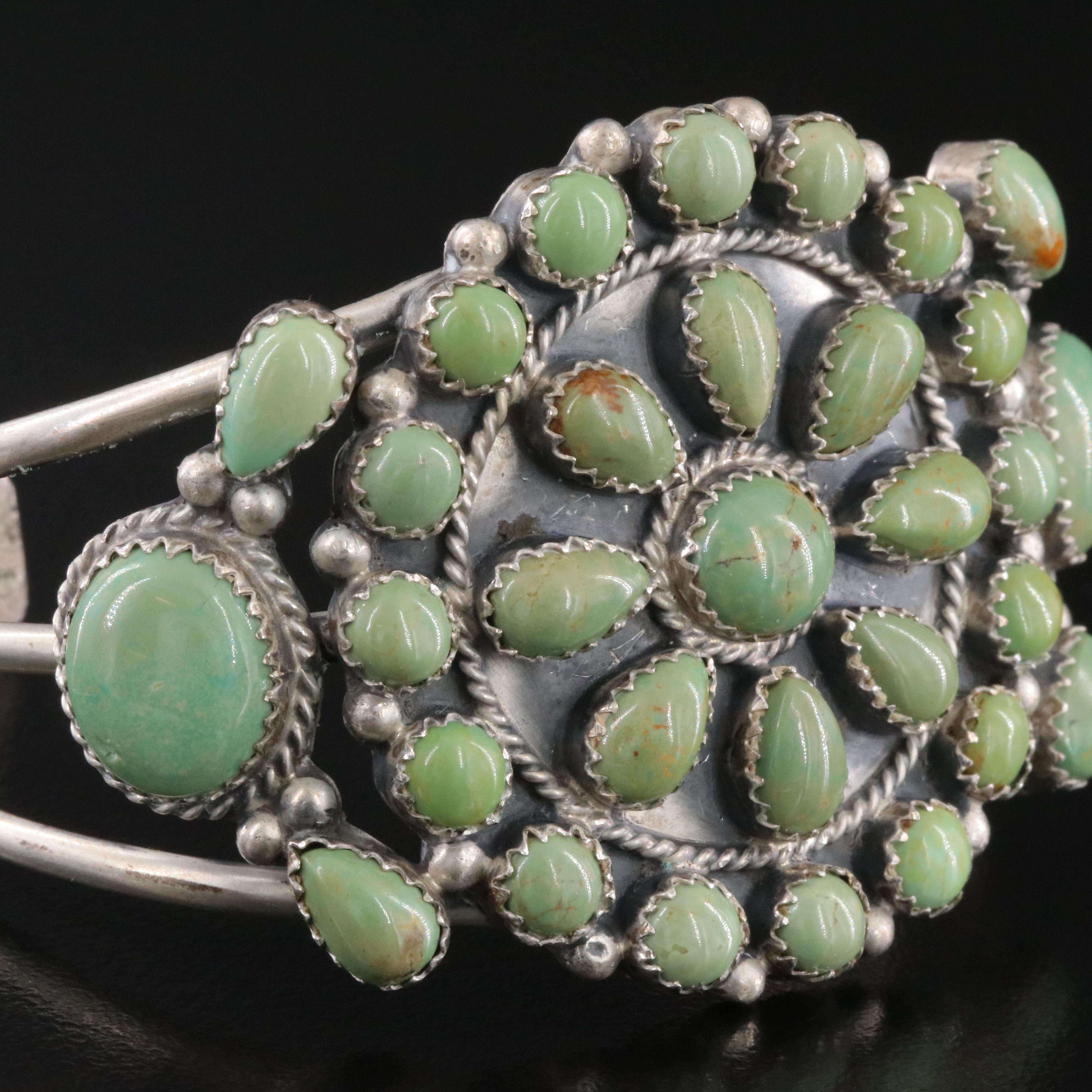 Running Bear Shop Sterling Turquoise Cluster Cuff Bracelet