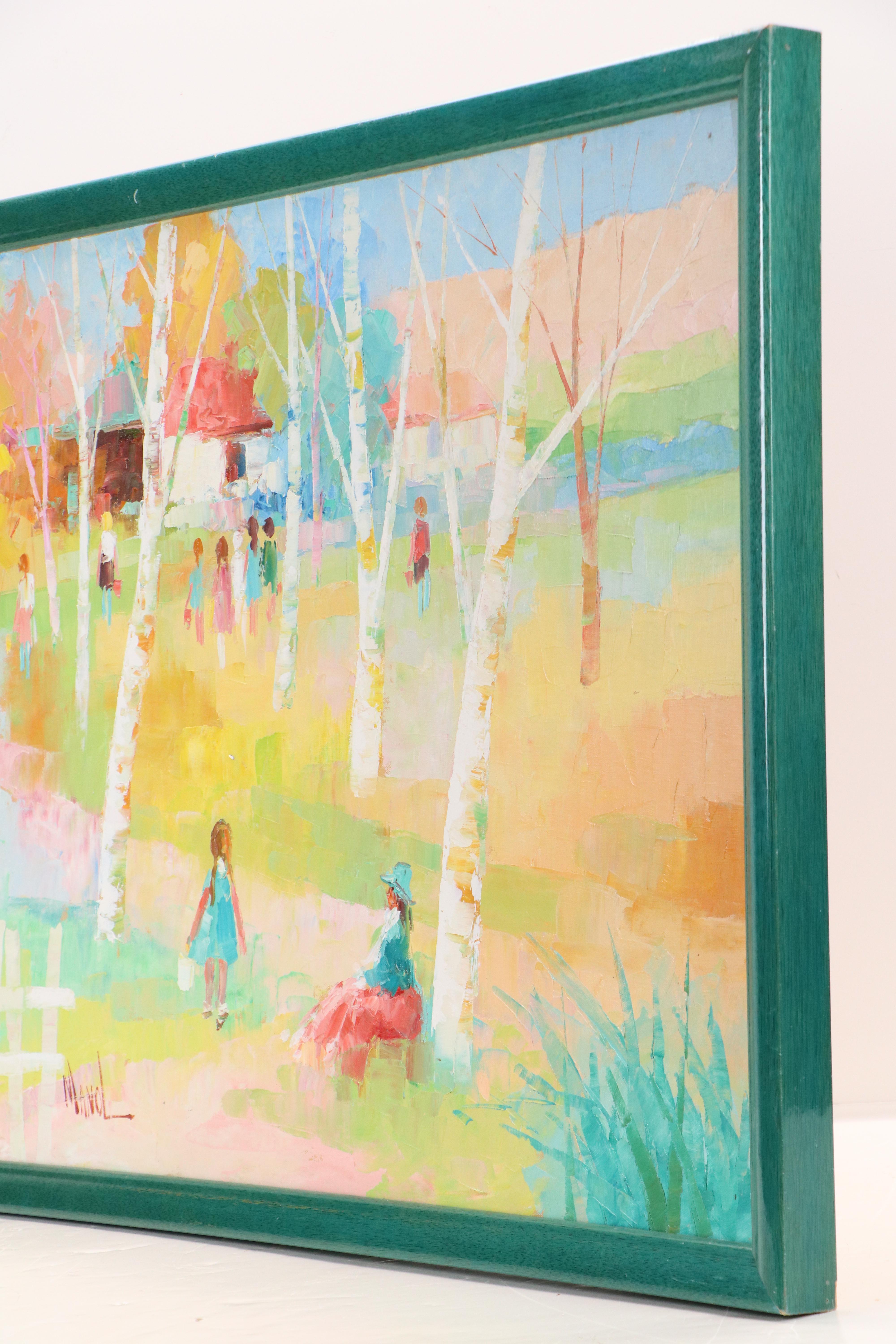 John Adamos Manol Oil Painting of Homestead in Wooded Landscape with Figures