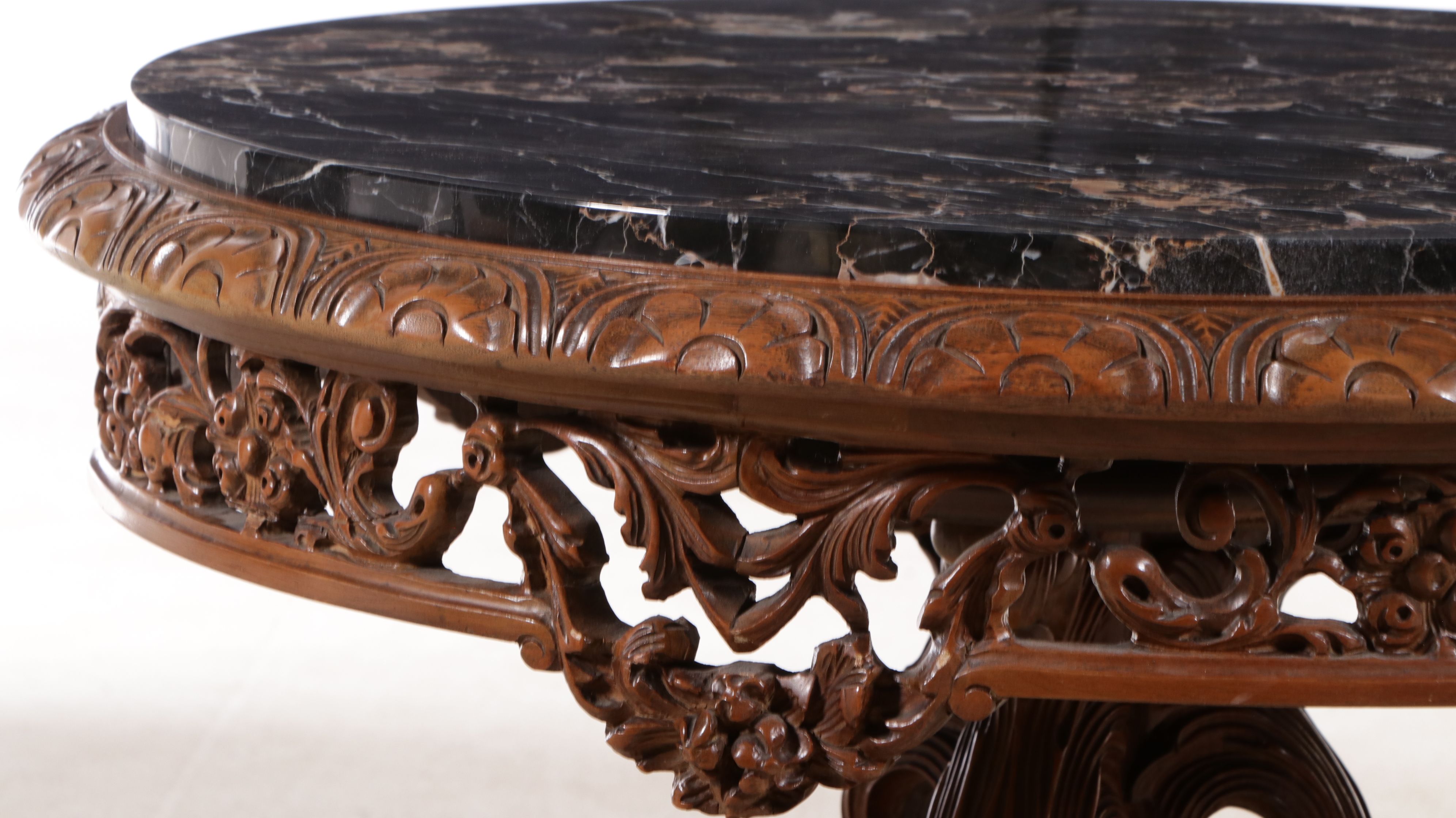 Renaissance Revival Style Carved Wood Marble Top Hall Table
