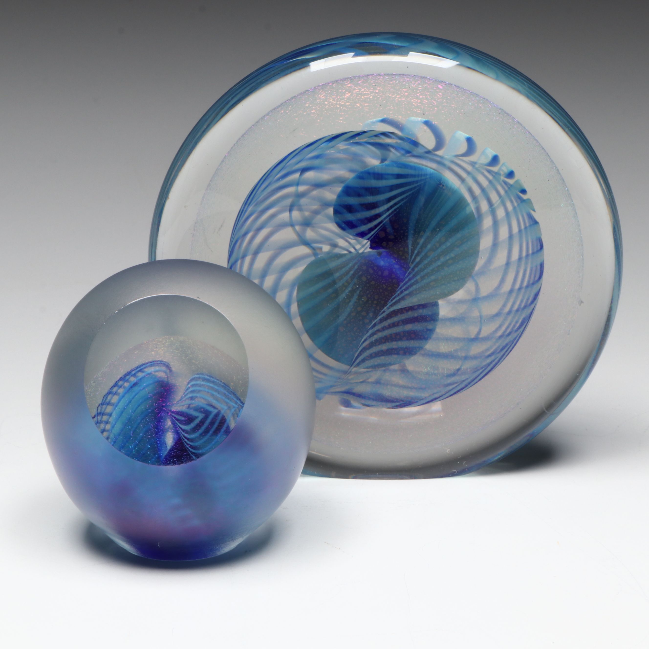 Robert Eickholt Blue Dichroic Hand-Blown Paperweight with Other Art Glass