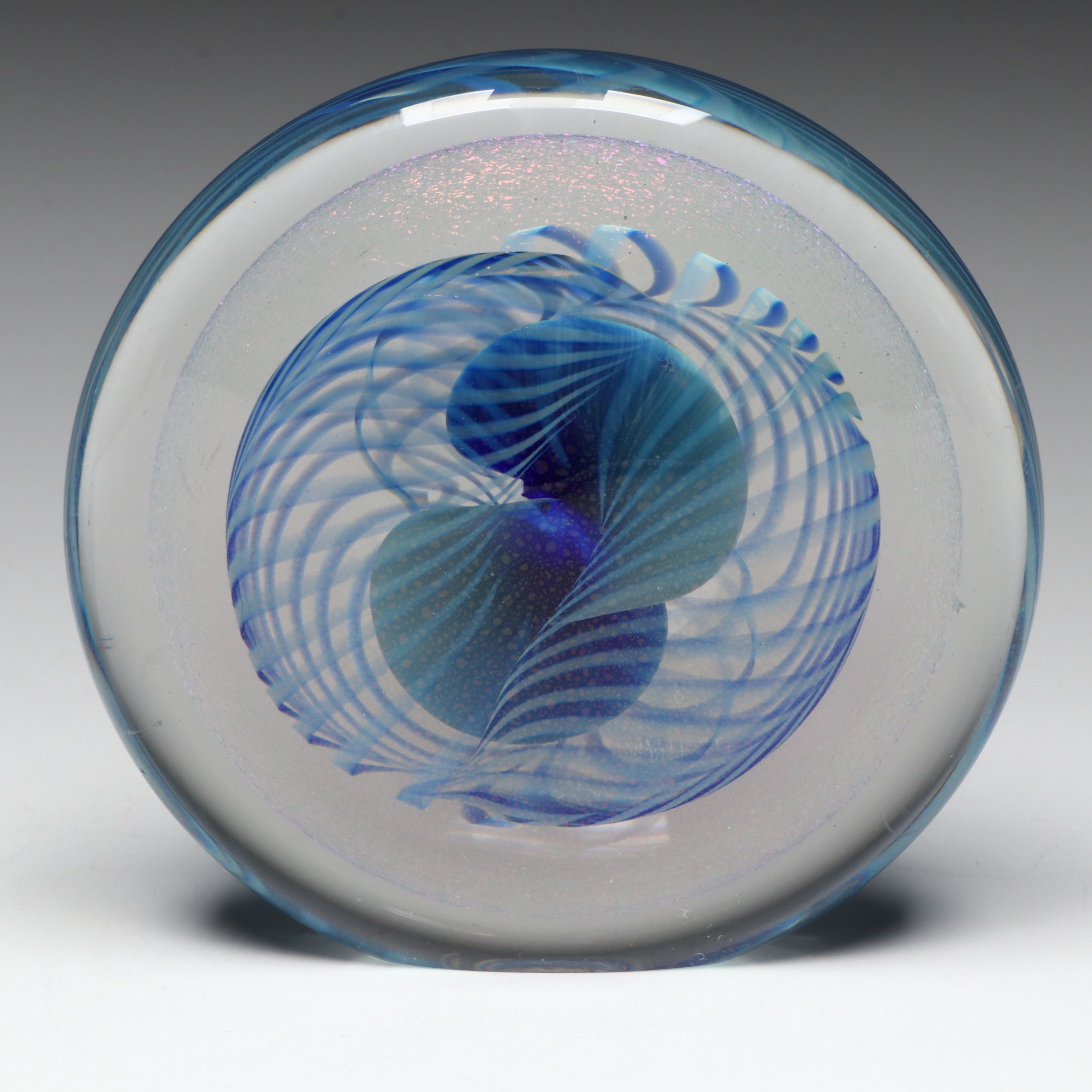 Robert Eickholt Blue Dichroic Hand-Blown Paperweight with Other Art Glass