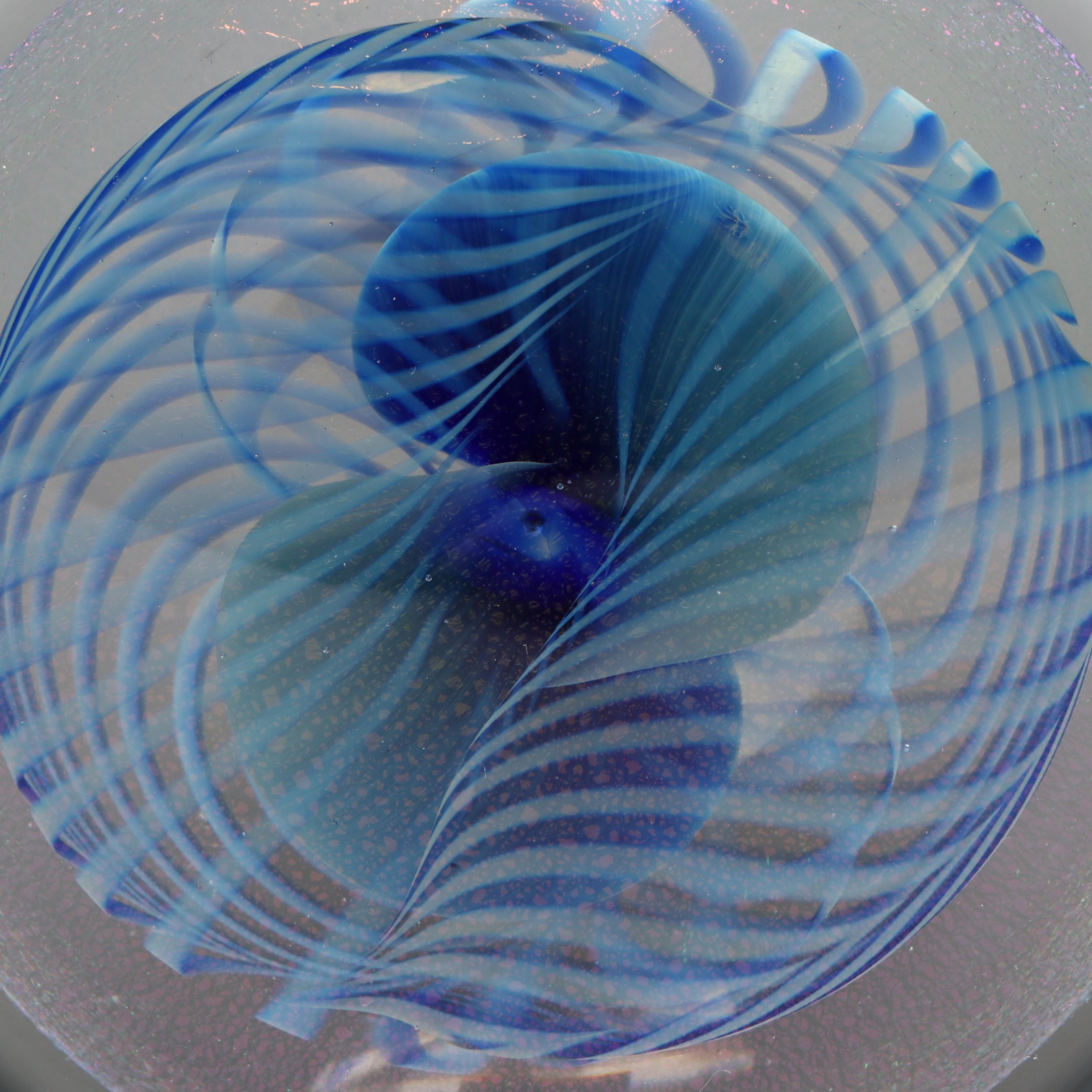 Robert Eickholt Blue Dichroic Hand-Blown Paperweight with Other Art Glass