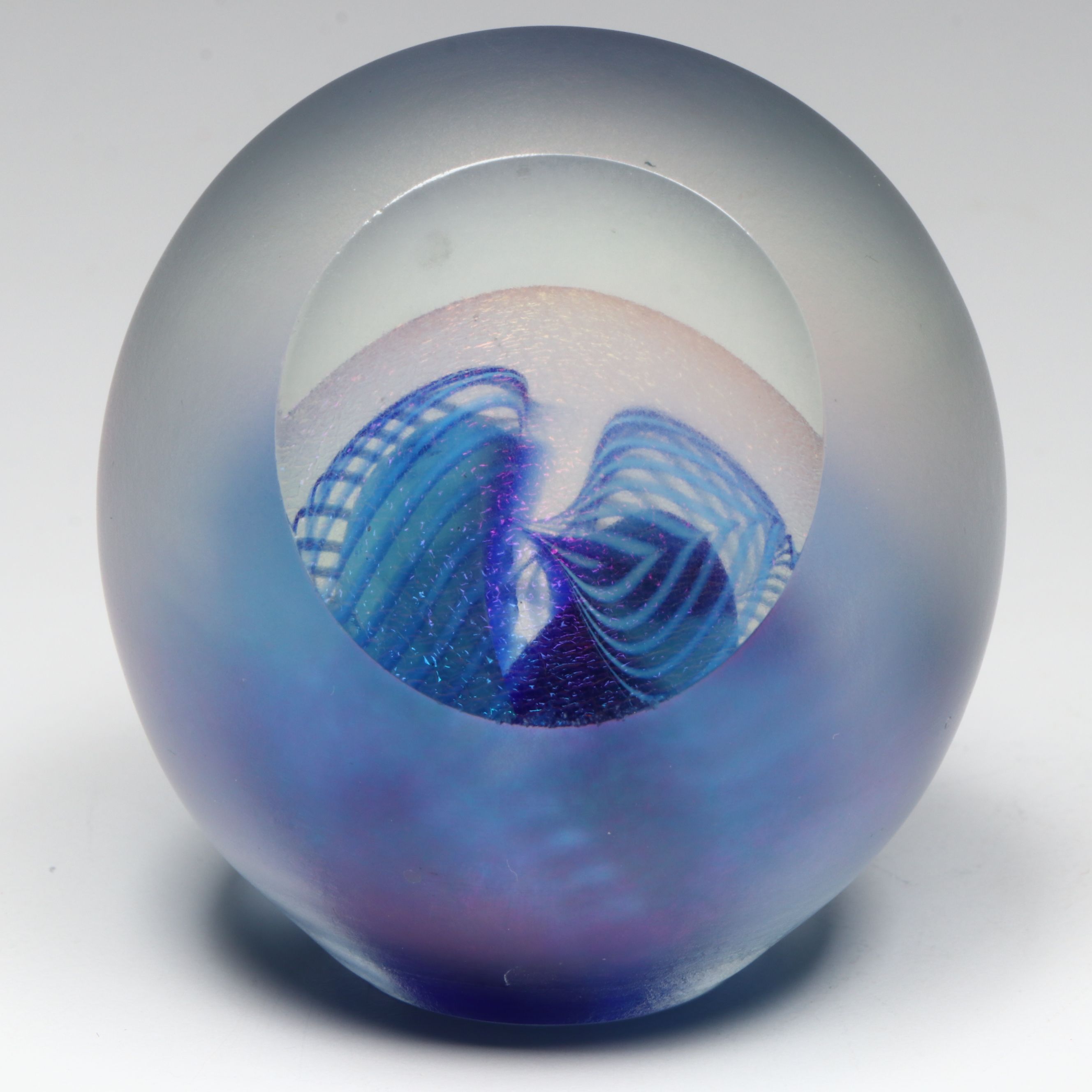 Robert Eickholt Blue Dichroic Hand-Blown Paperweight with Other Art Glass
