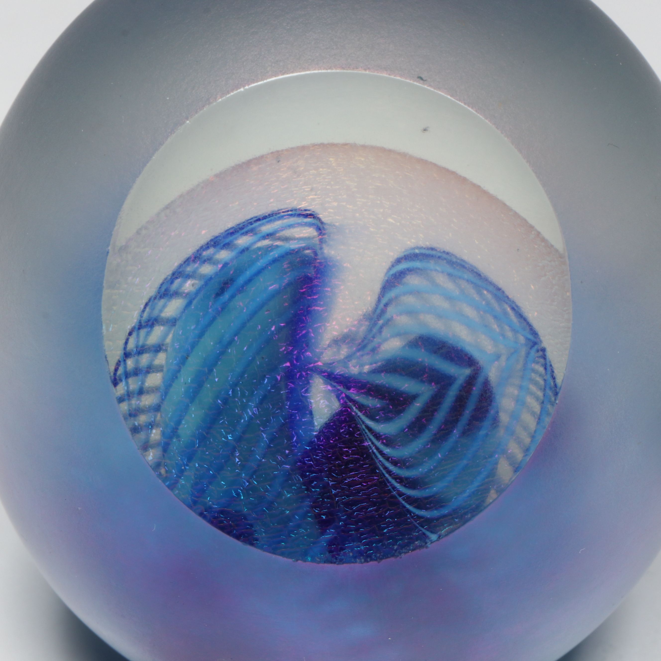 Robert Eickholt Blue Dichroic Hand-Blown Paperweight with Other Art Glass