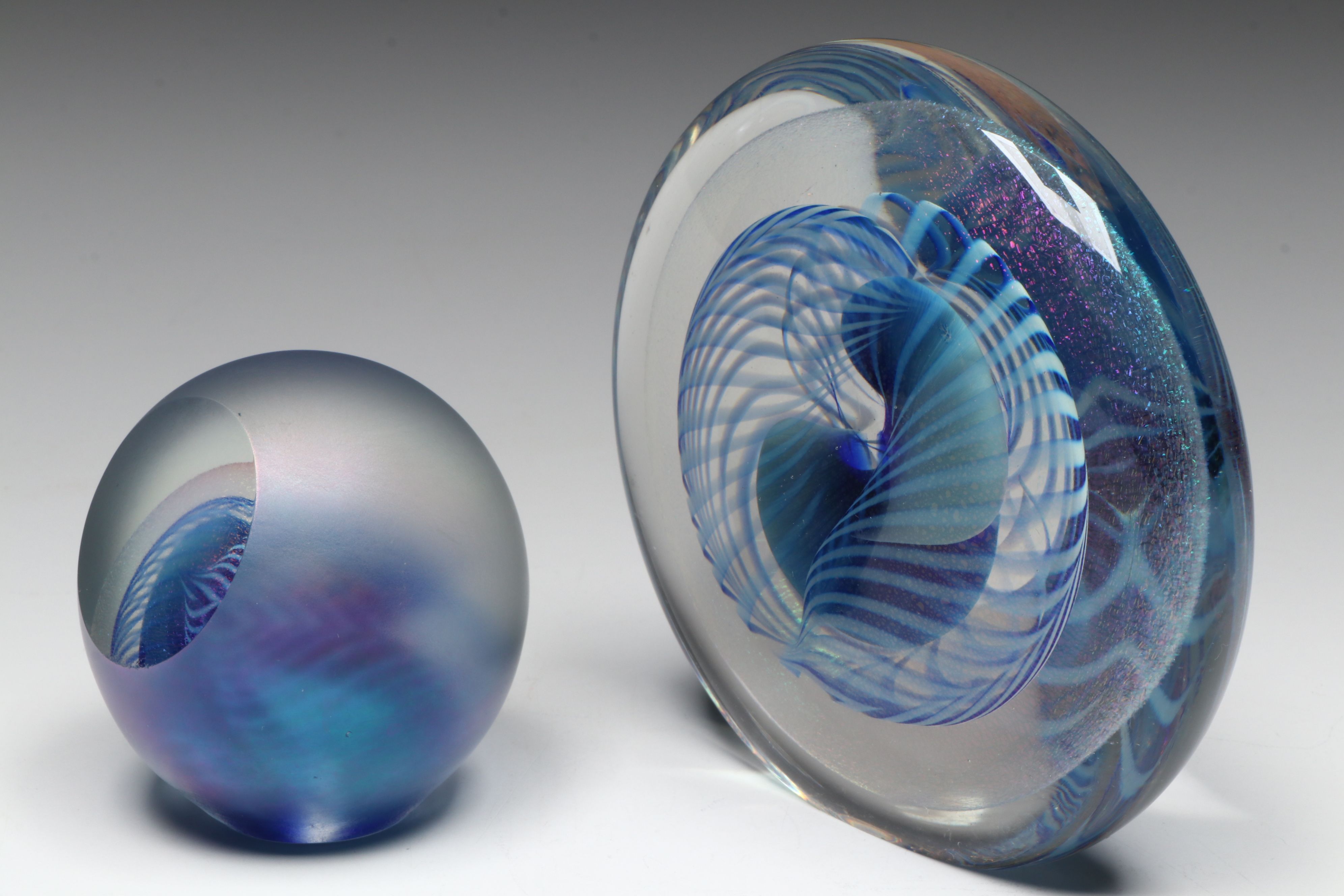 Robert Eickholt Blue Dichroic Hand-Blown Paperweight with Other Art Glass