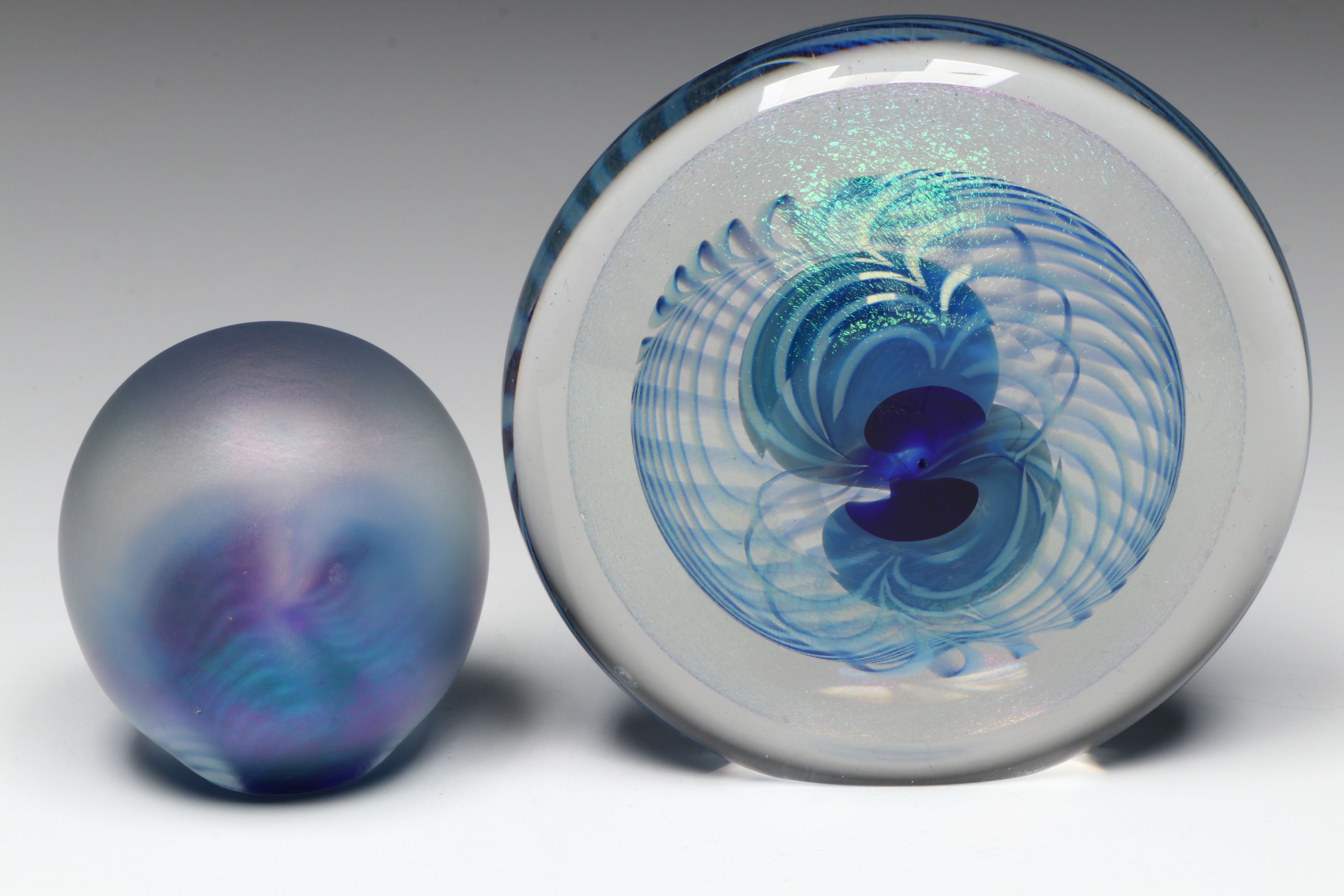 Robert Eickholt Blue Dichroic Hand-Blown Paperweight with Other Art Glass