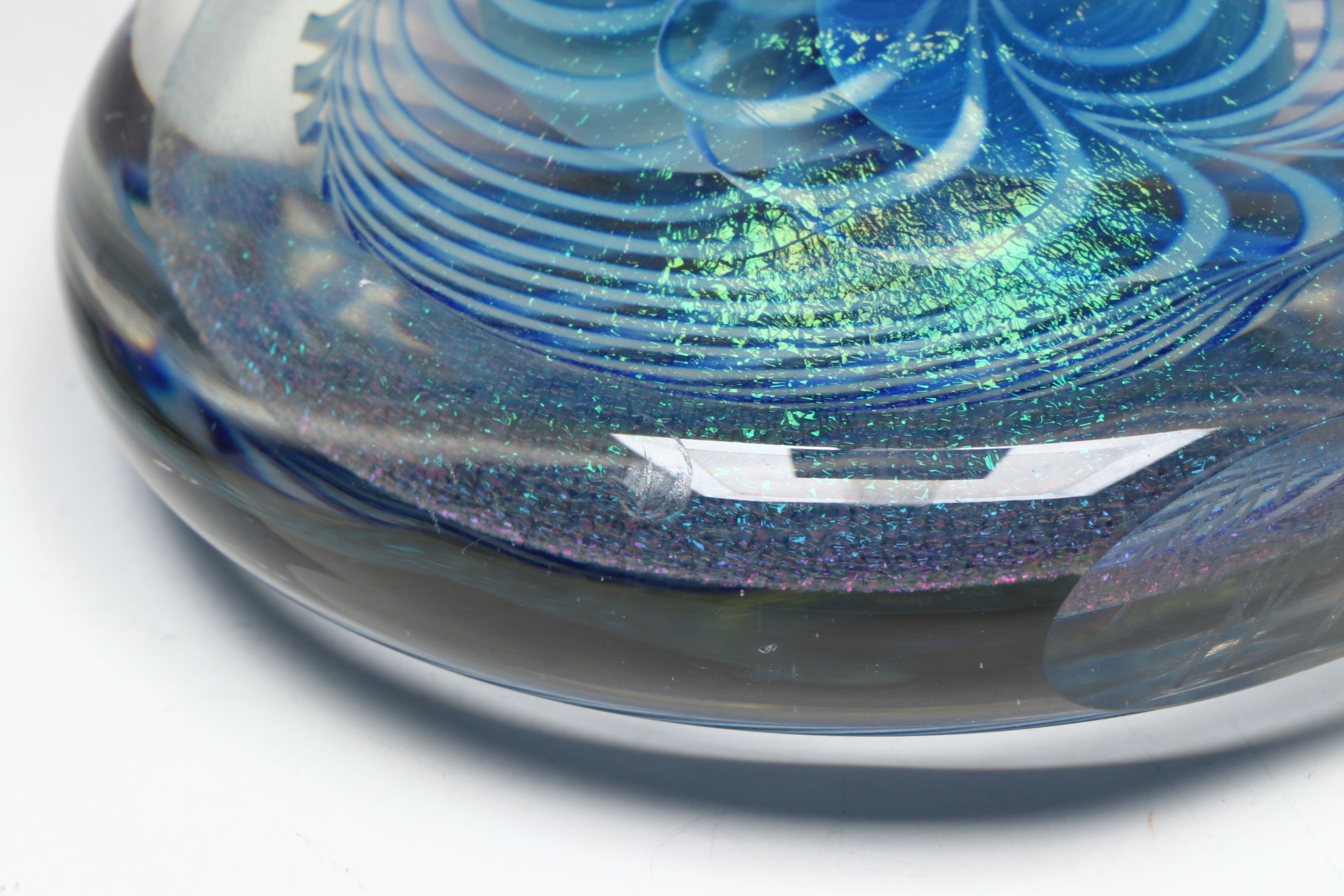 Robert Eickholt Blue Dichroic Hand-Blown Paperweight with Other Art Glass
