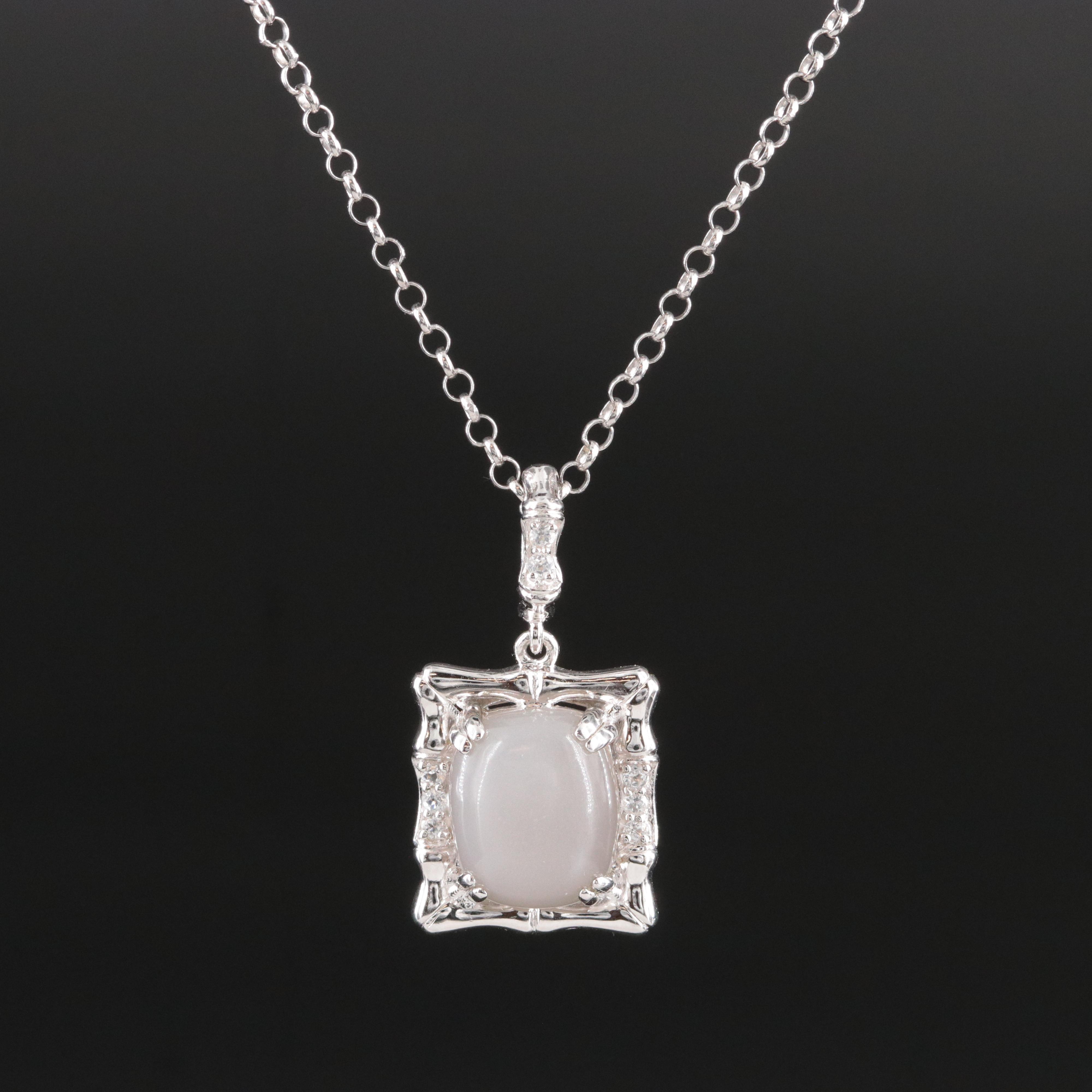 Carlo Viani Sterling Moonstone and White Topaz Pendant Necklace