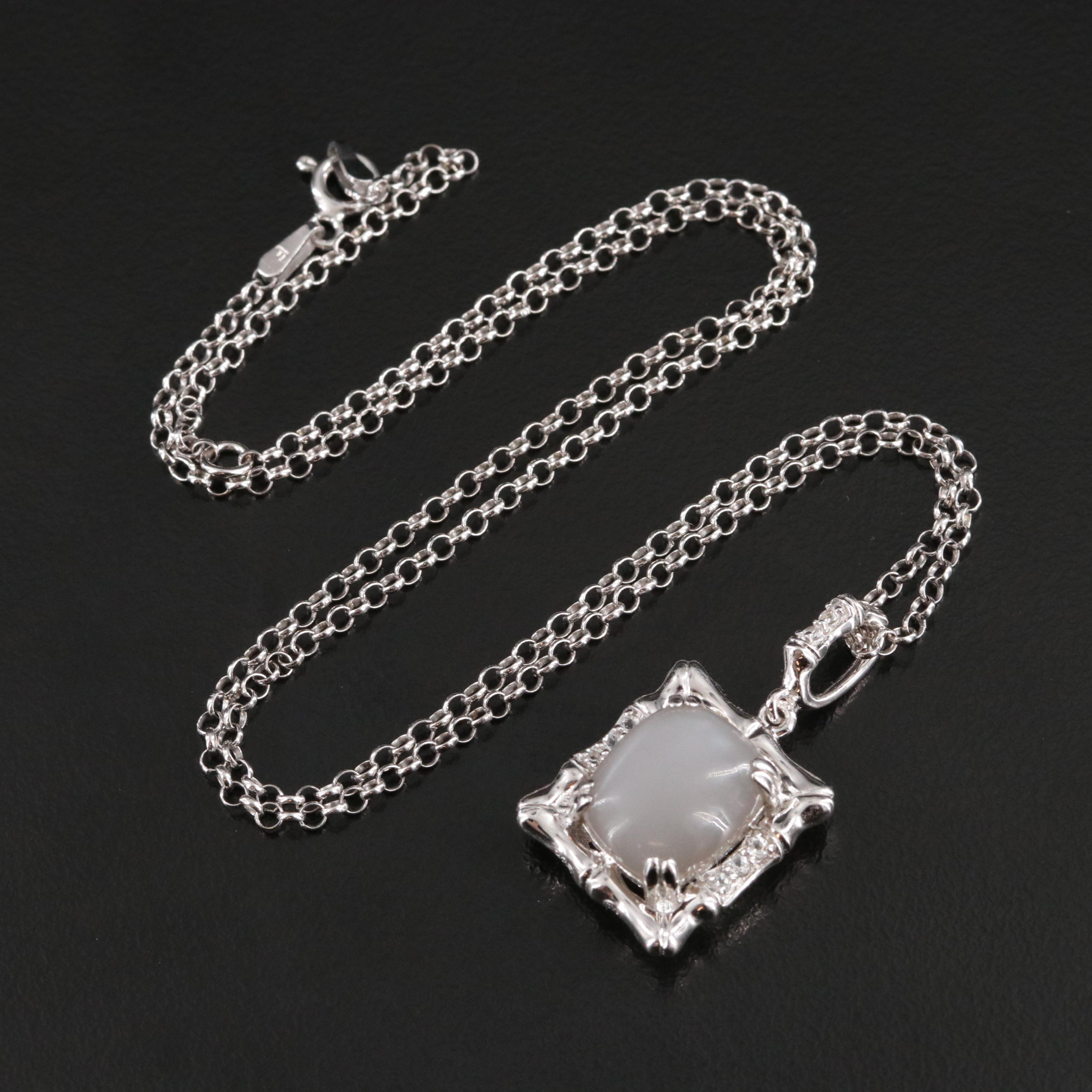Carlo Viani Sterling Moonstone and White Topaz Pendant Necklace