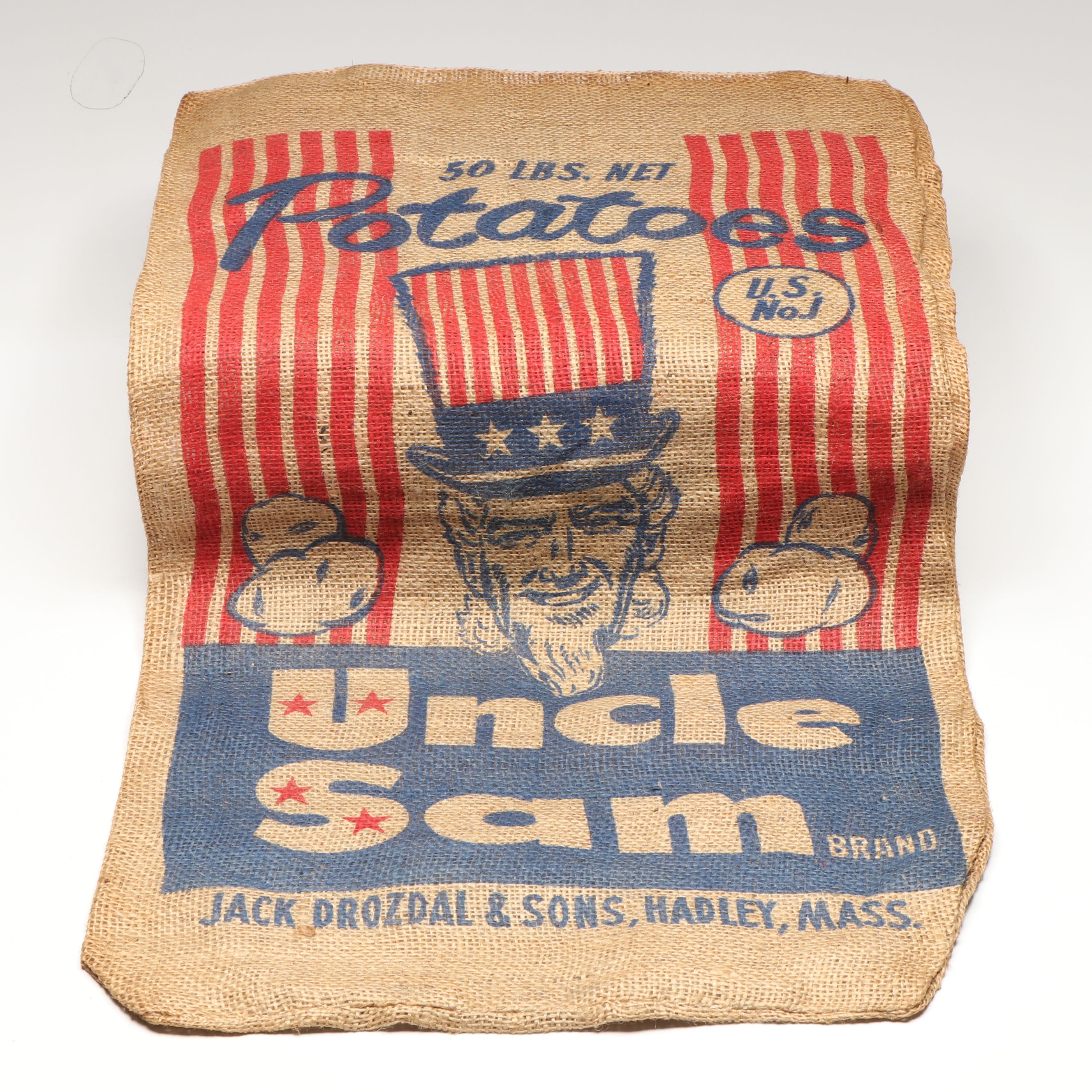 Jack Drozdal & Sons Uncle Sam Burlap Potato Sack, 20th Century