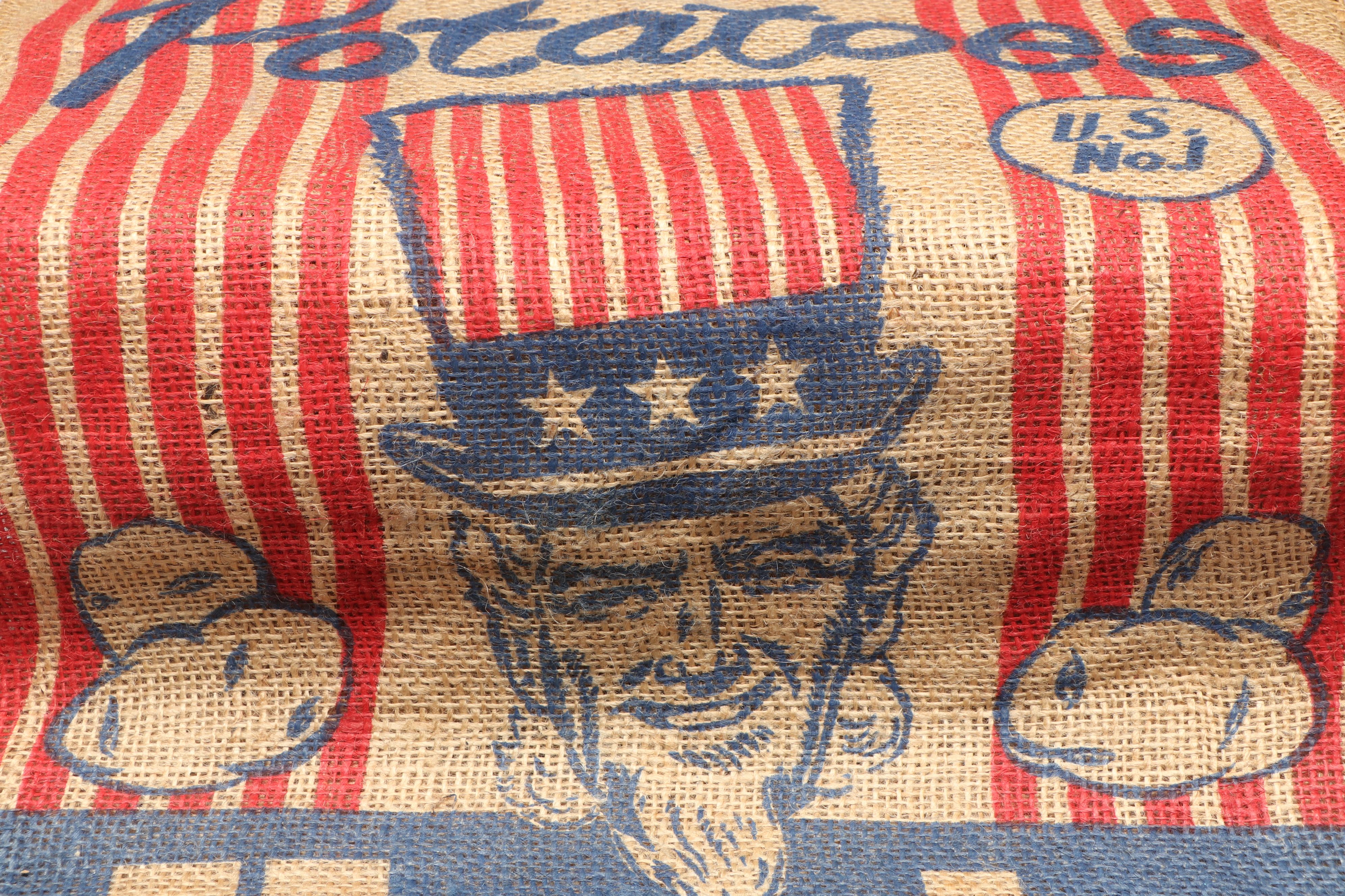 Jack Drozdal & Sons Uncle Sam Burlap Potato Sack, 20th Century