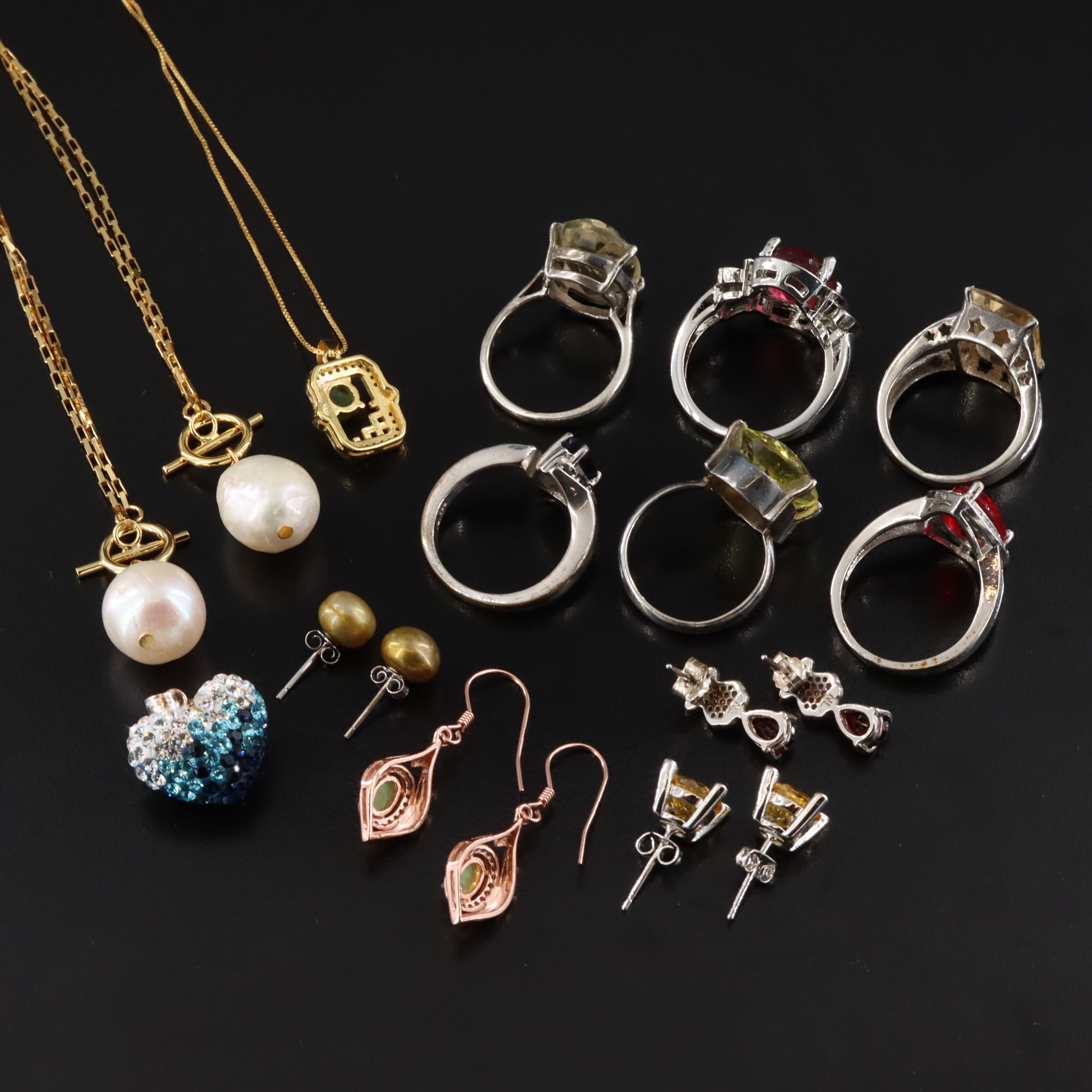 Sterling Jewelry Collection Including Sapphires, Pearls and Citrine