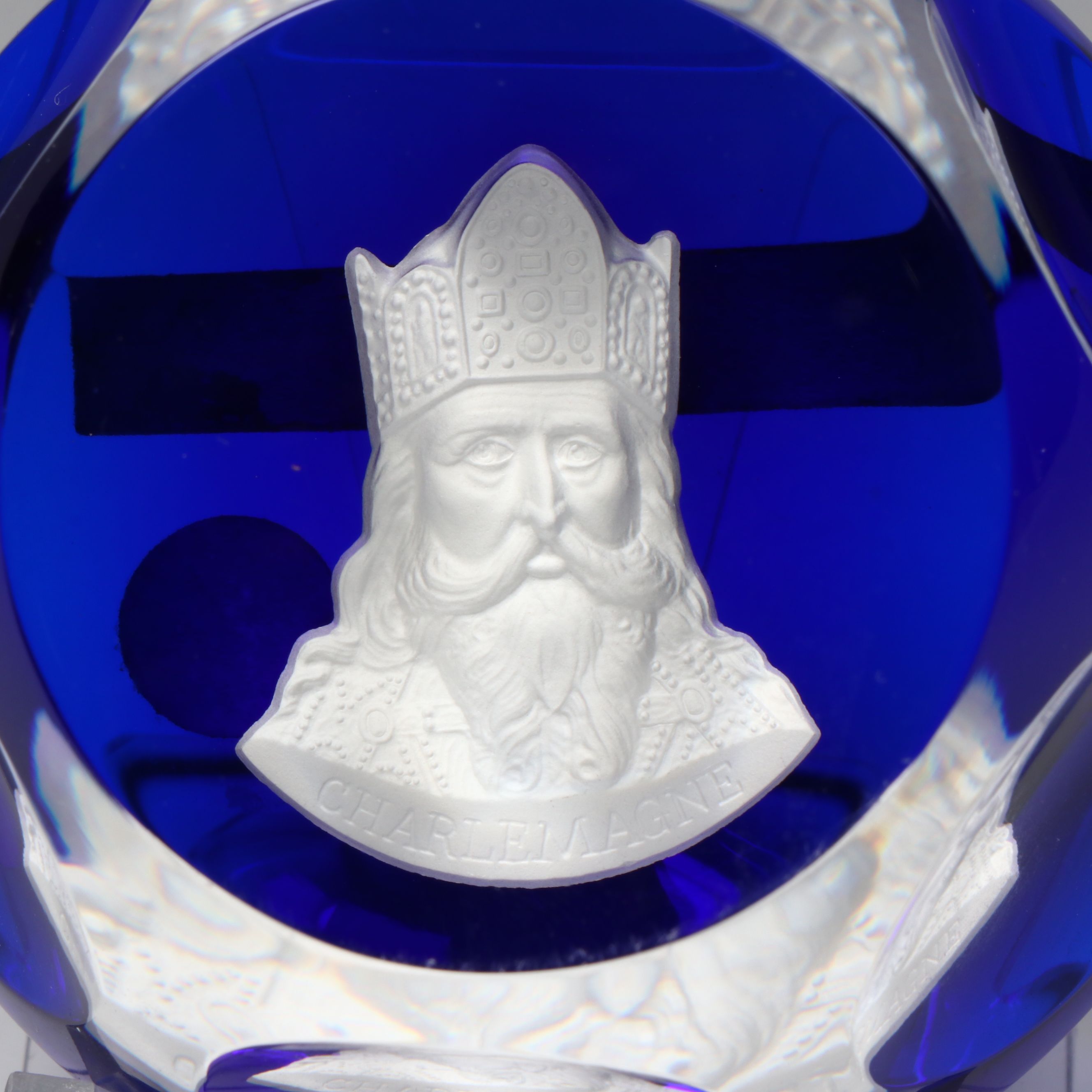 Baccarat “Charlemagne” Faceted Crystal Cameo Paperweight