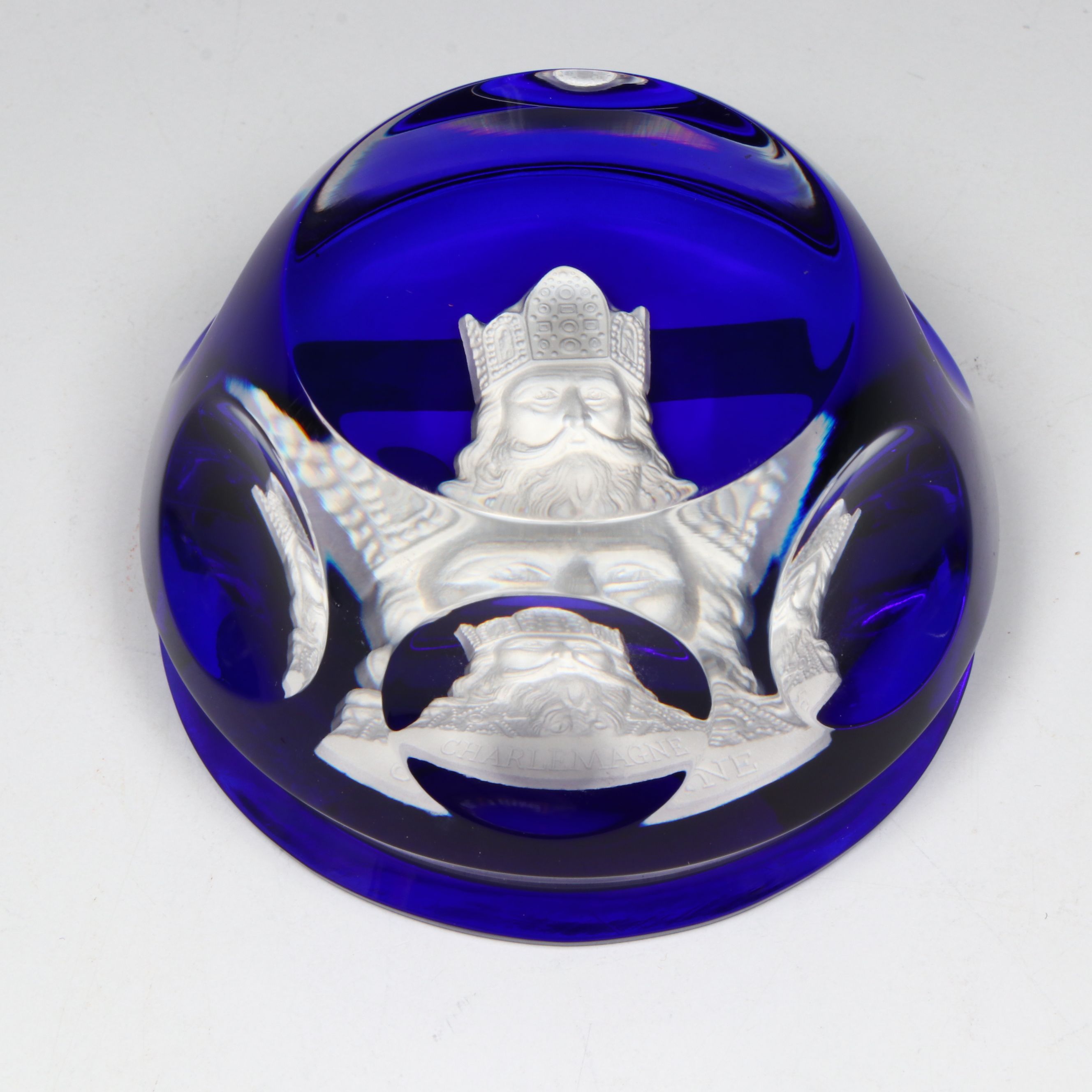 Baccarat “Charlemagne” Faceted Crystal Cameo Paperweight