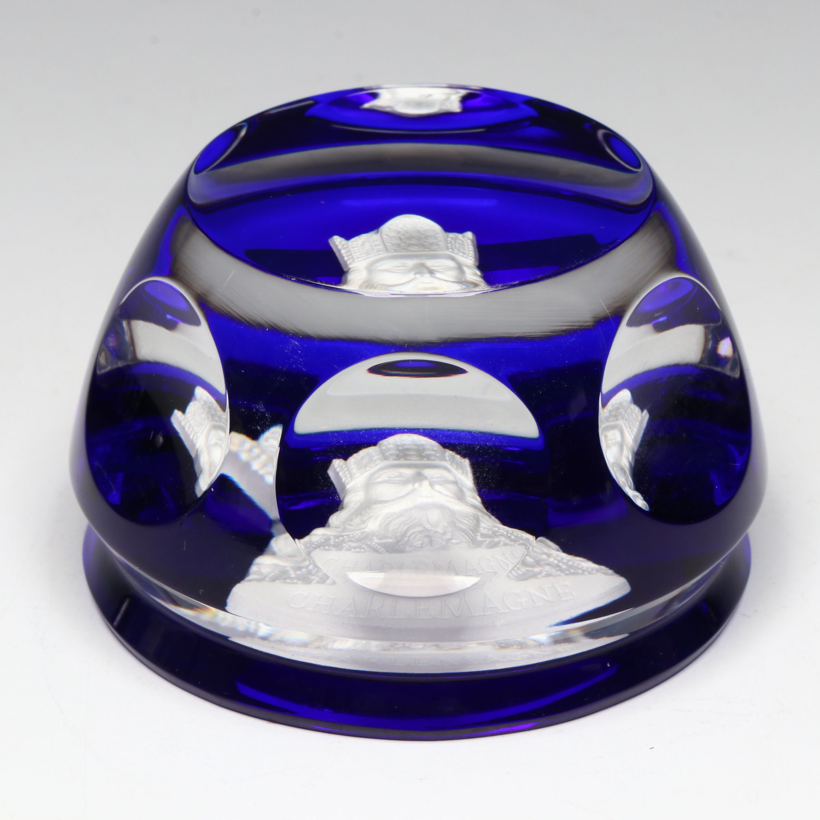 Baccarat “Charlemagne” Faceted Crystal Cameo Paperweight