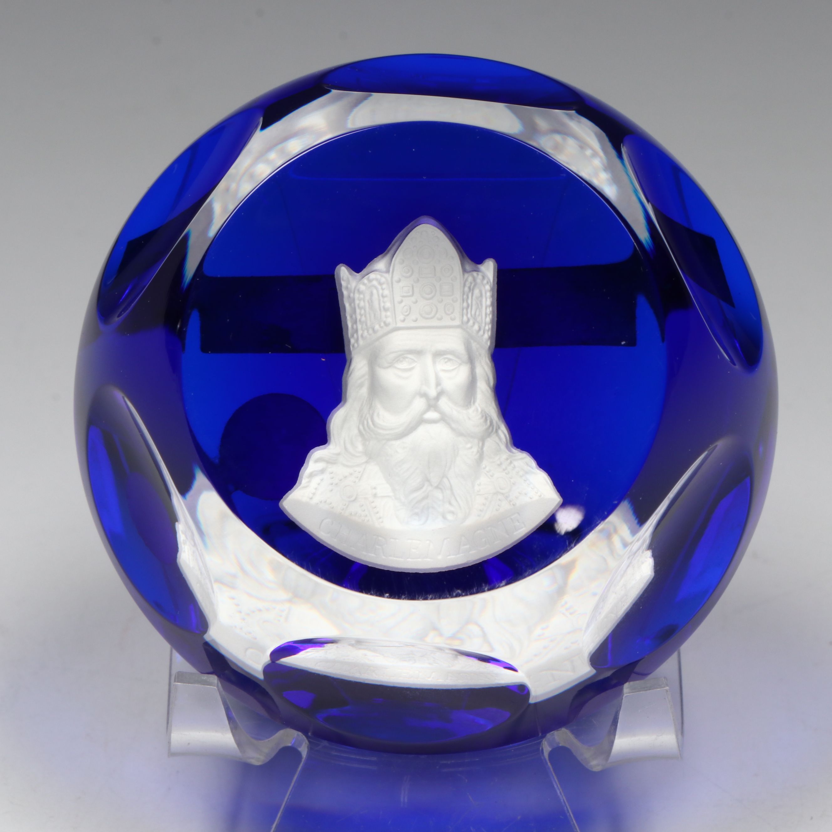 Baccarat “Charlemagne” Faceted Crystal Cameo Paperweight