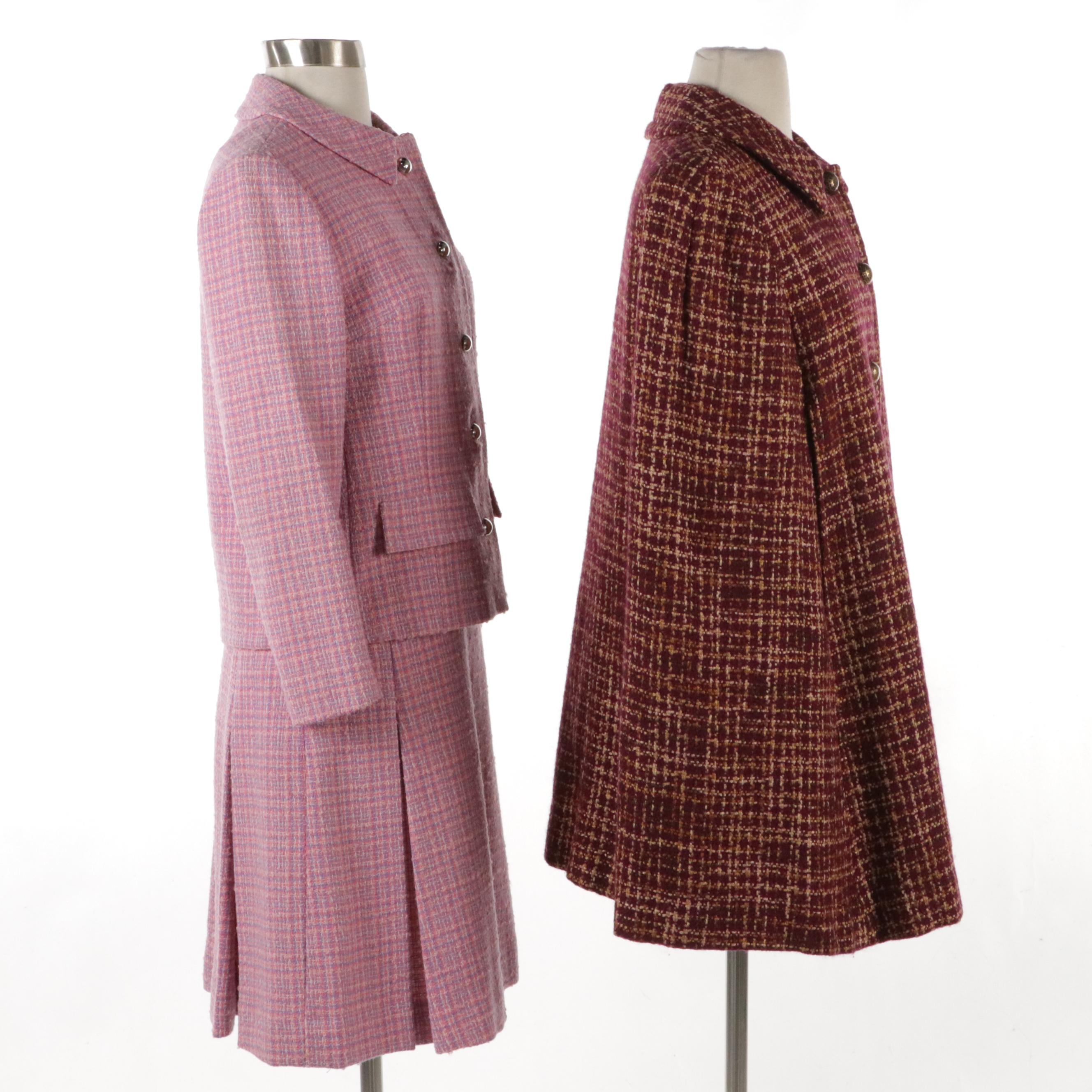 Pink and Purple Tweed Sleeveless Dress and Jacket with Other Button Front Ruana