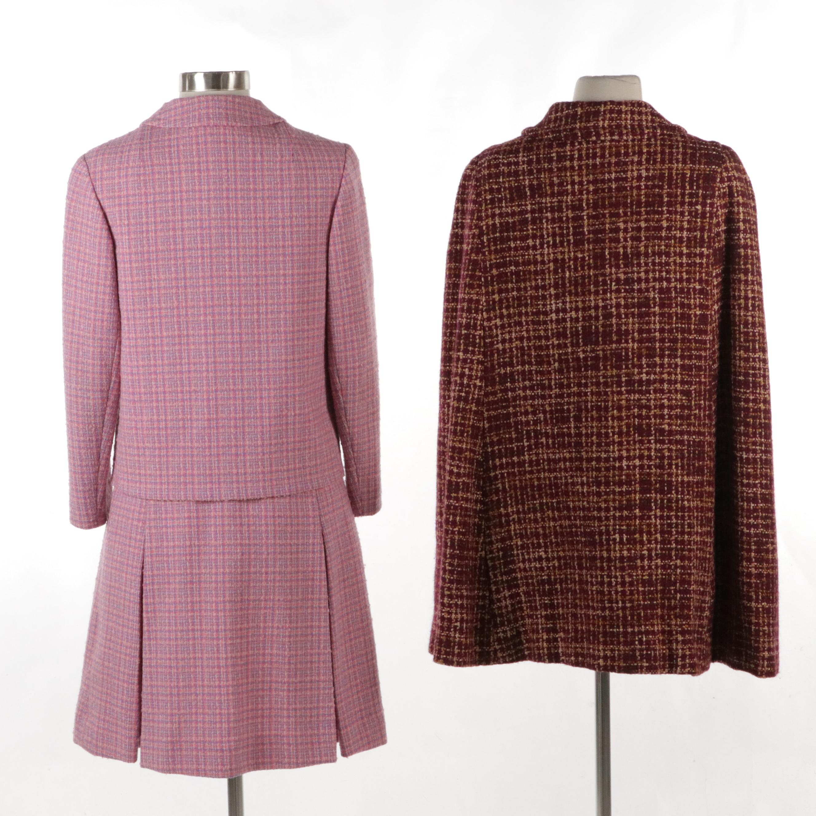 Pink and Purple Tweed Sleeveless Dress and Jacket with Other Button Front Ruana