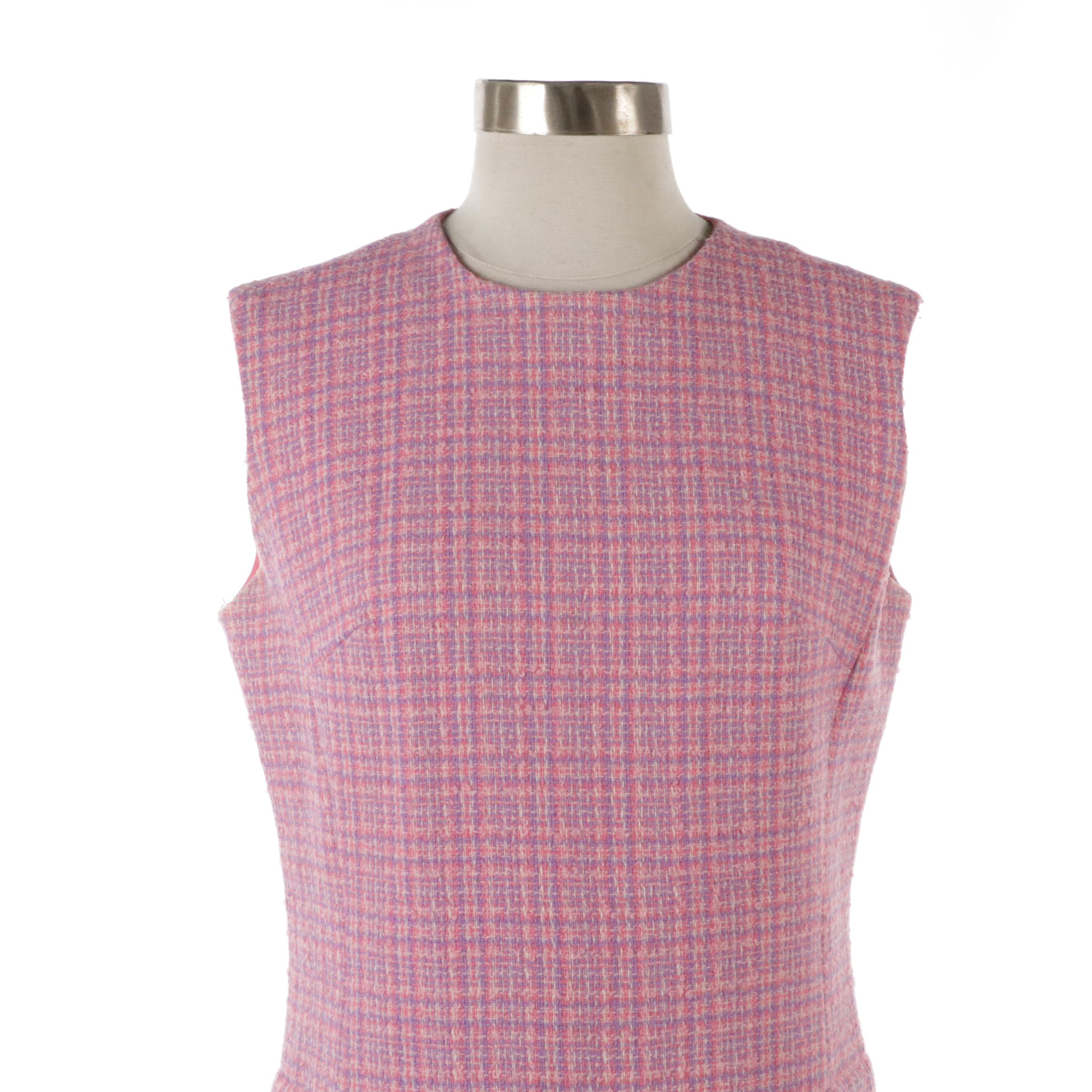 Pink and Purple Tweed Sleeveless Dress and Jacket with Other Button Front Ruana