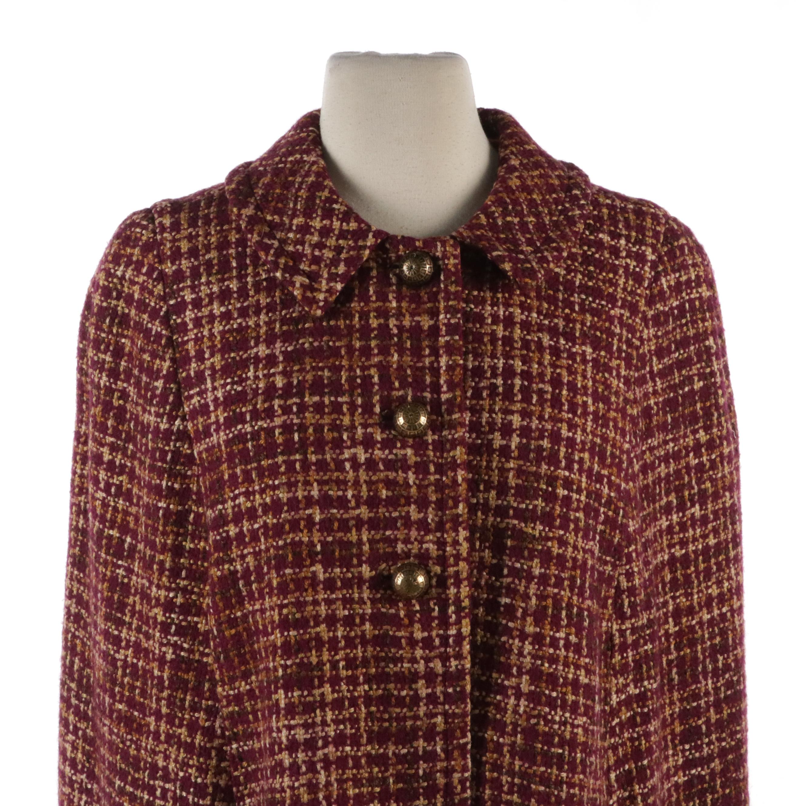 Pink and Purple Tweed Sleeveless Dress and Jacket with Other Button Front Ruana