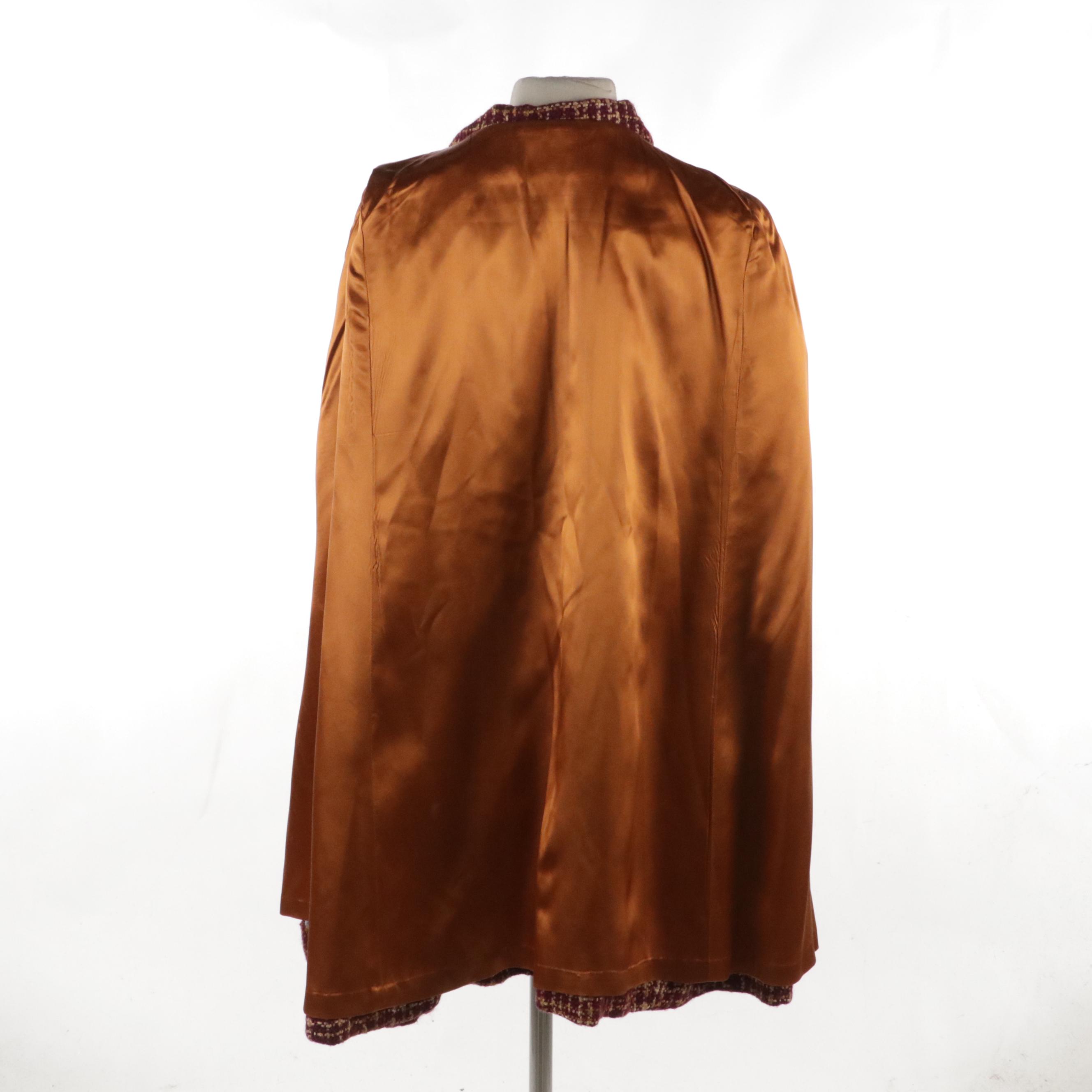 Pink and Purple Tweed Sleeveless Dress and Jacket with Other Button Front Ruana