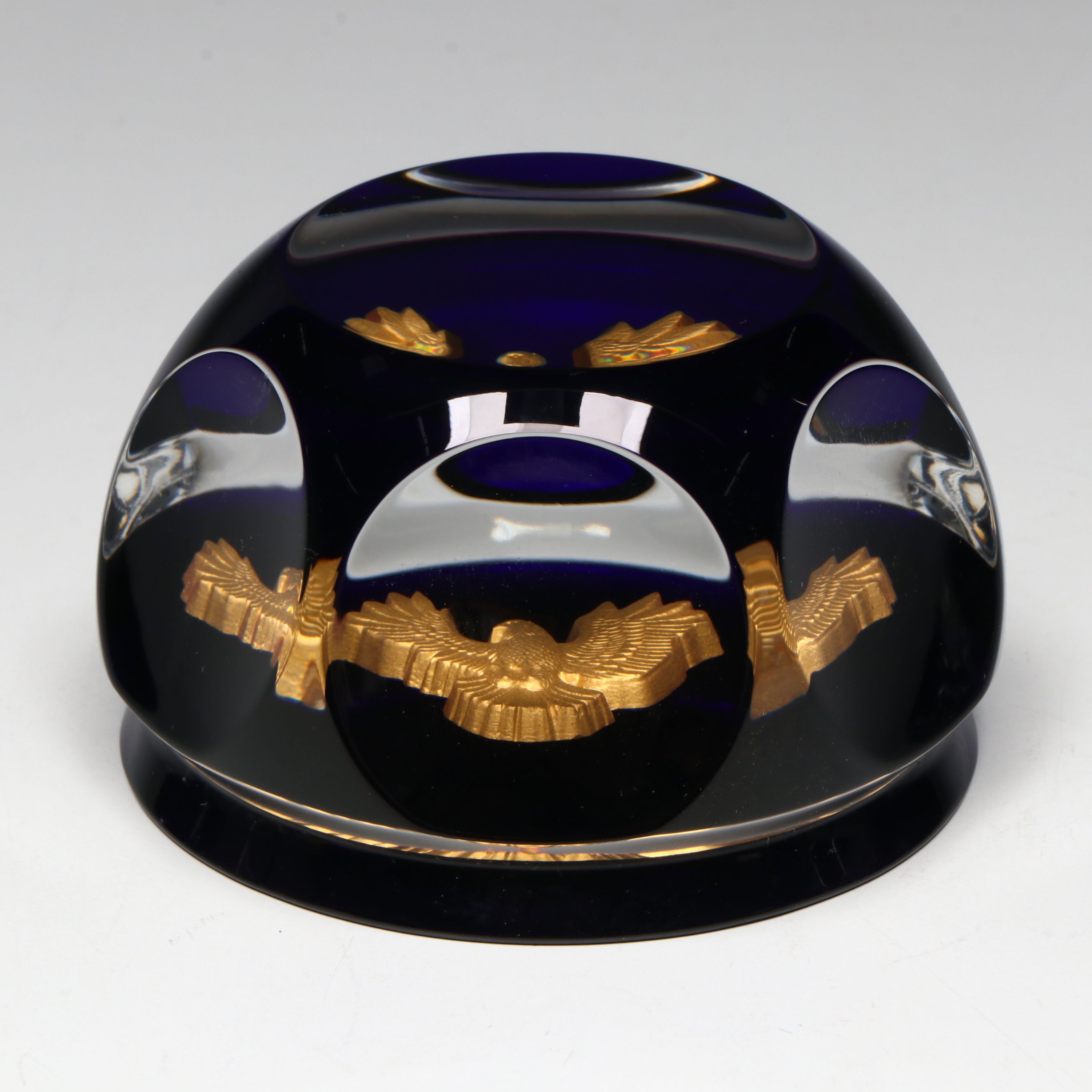 Baccarat “American Express” Gold Eagle Faceted Crystal Paperweight