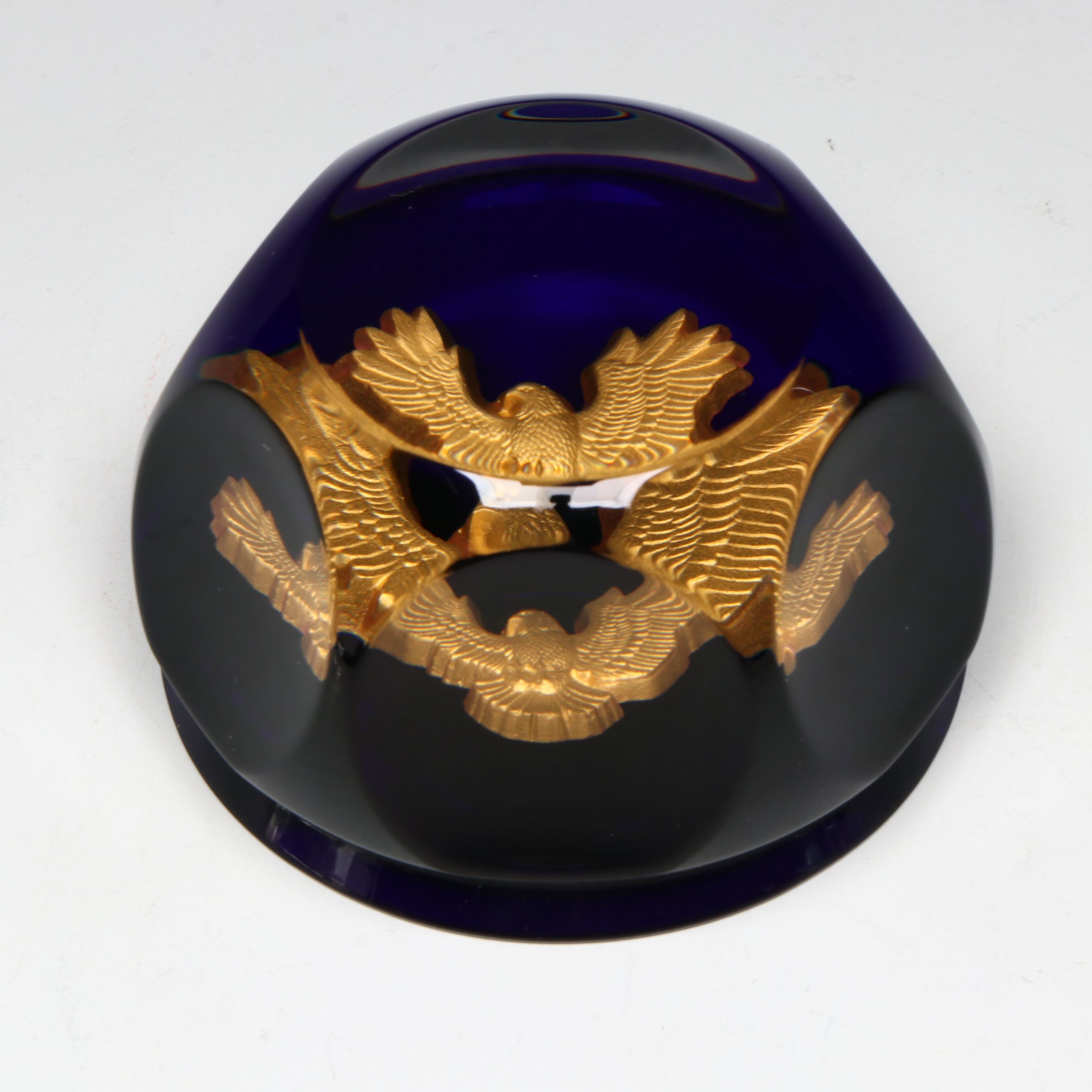 Baccarat “American Express” Gold Eagle Faceted Crystal Paperweight