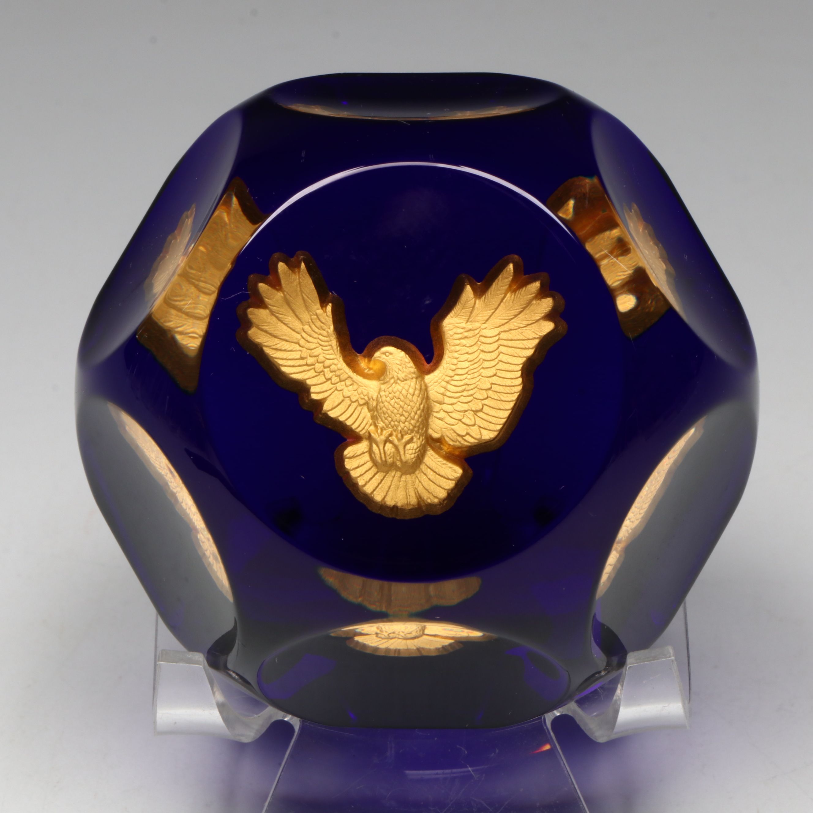Baccarat “American Express” Gold Eagle Faceted Crystal Paperweight