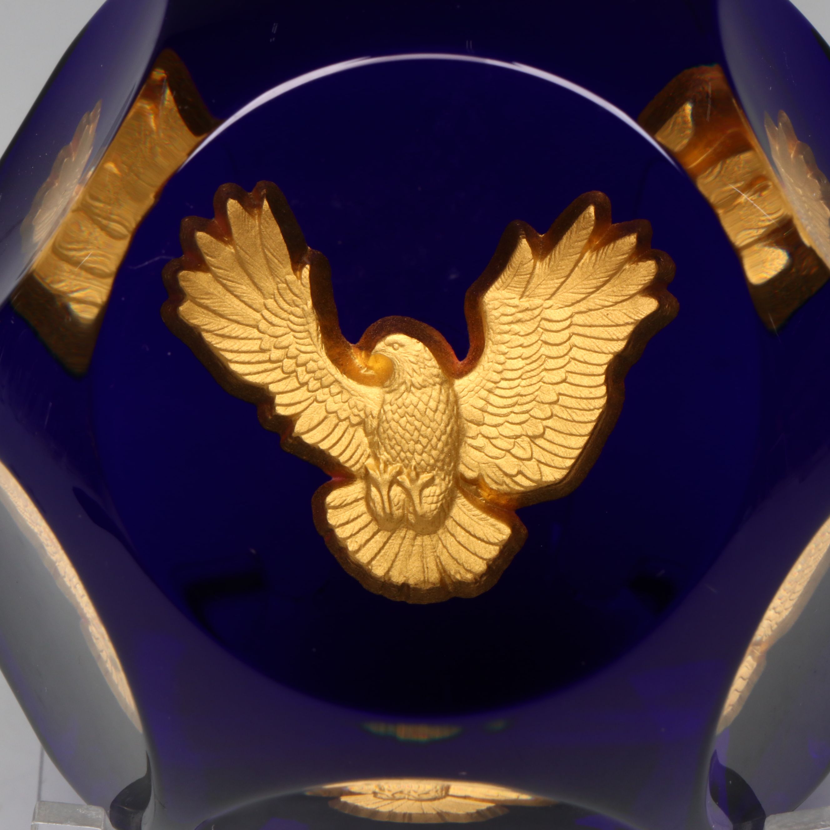 Baccarat “American Express” Gold Eagle Faceted Crystal Paperweight