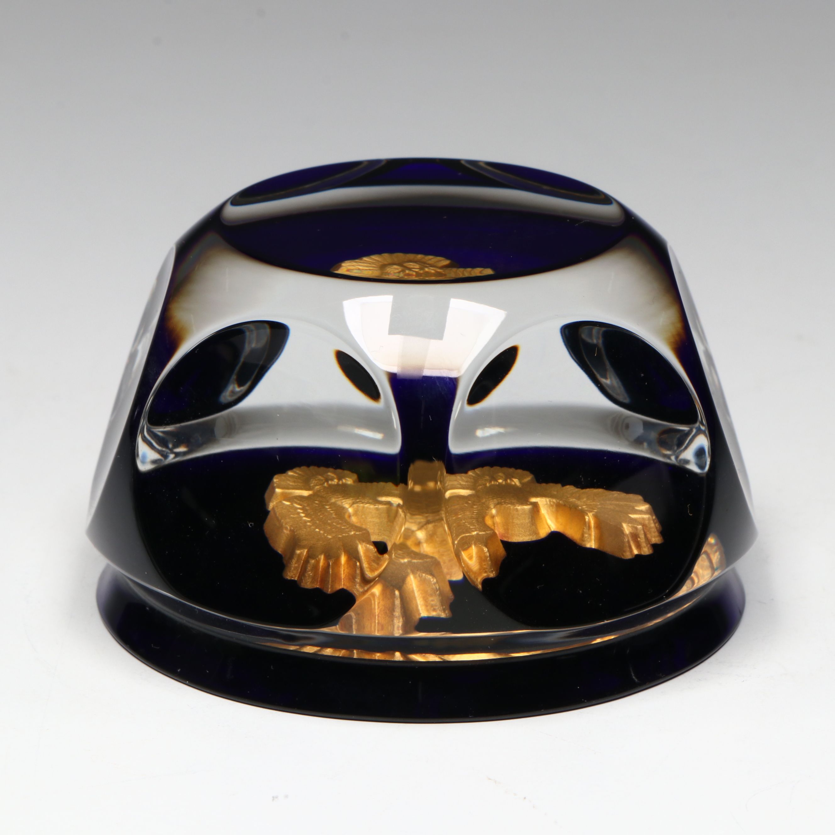 Baccarat “American Express” Gold Eagle Faceted Crystal Paperweight