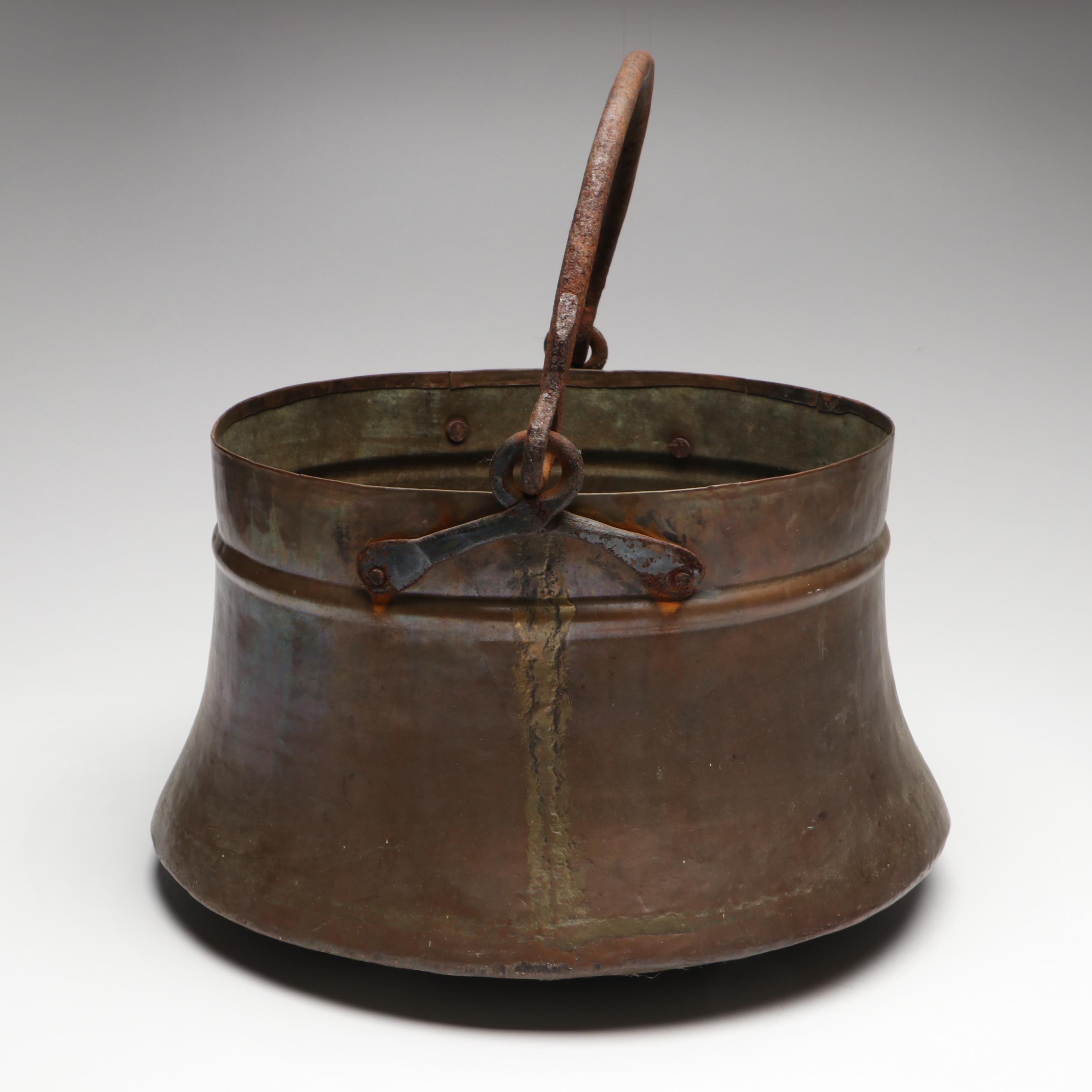 Hammered Copper Cauldron with Forged Iron Handles