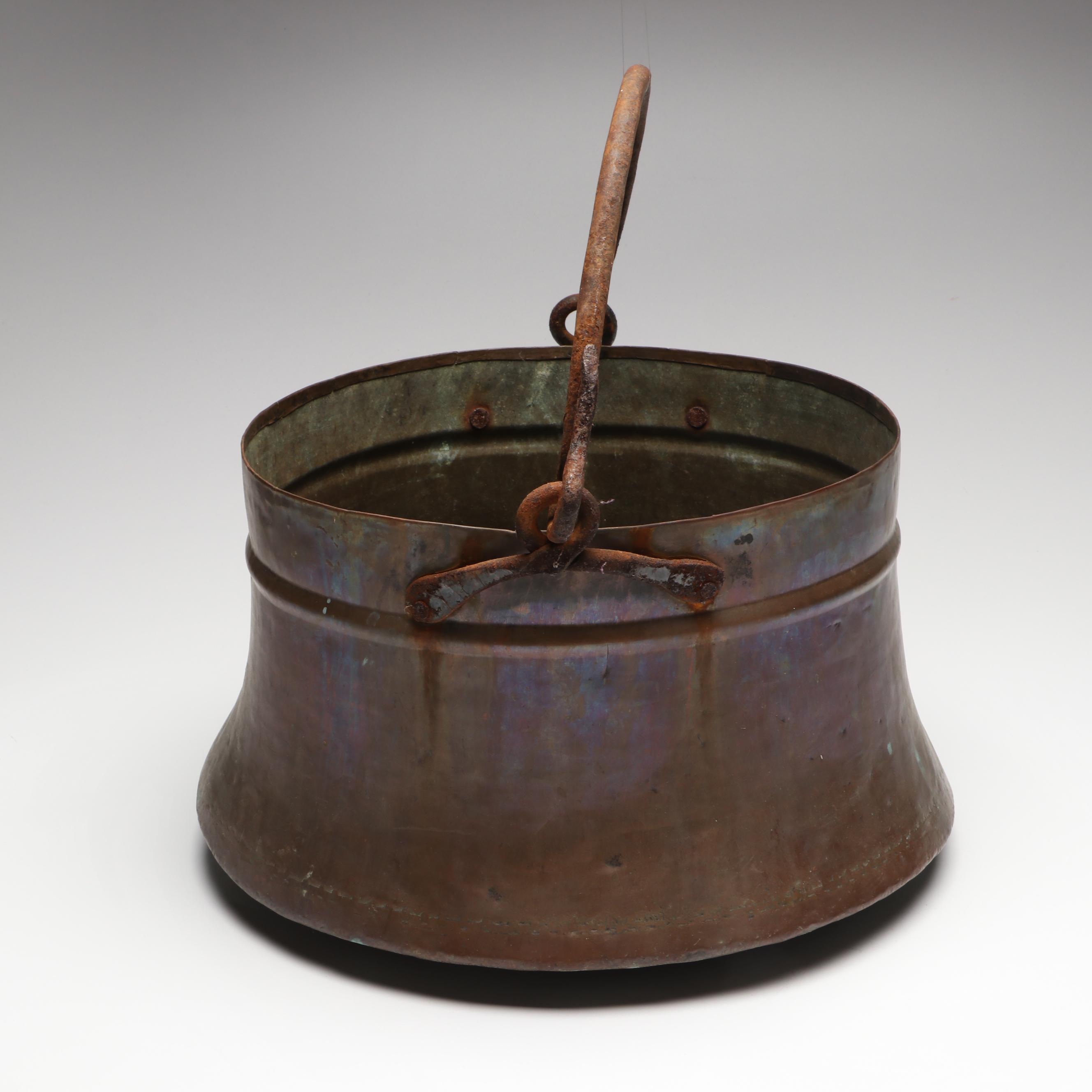 Hammered Copper Cauldron with Forged Iron Handles