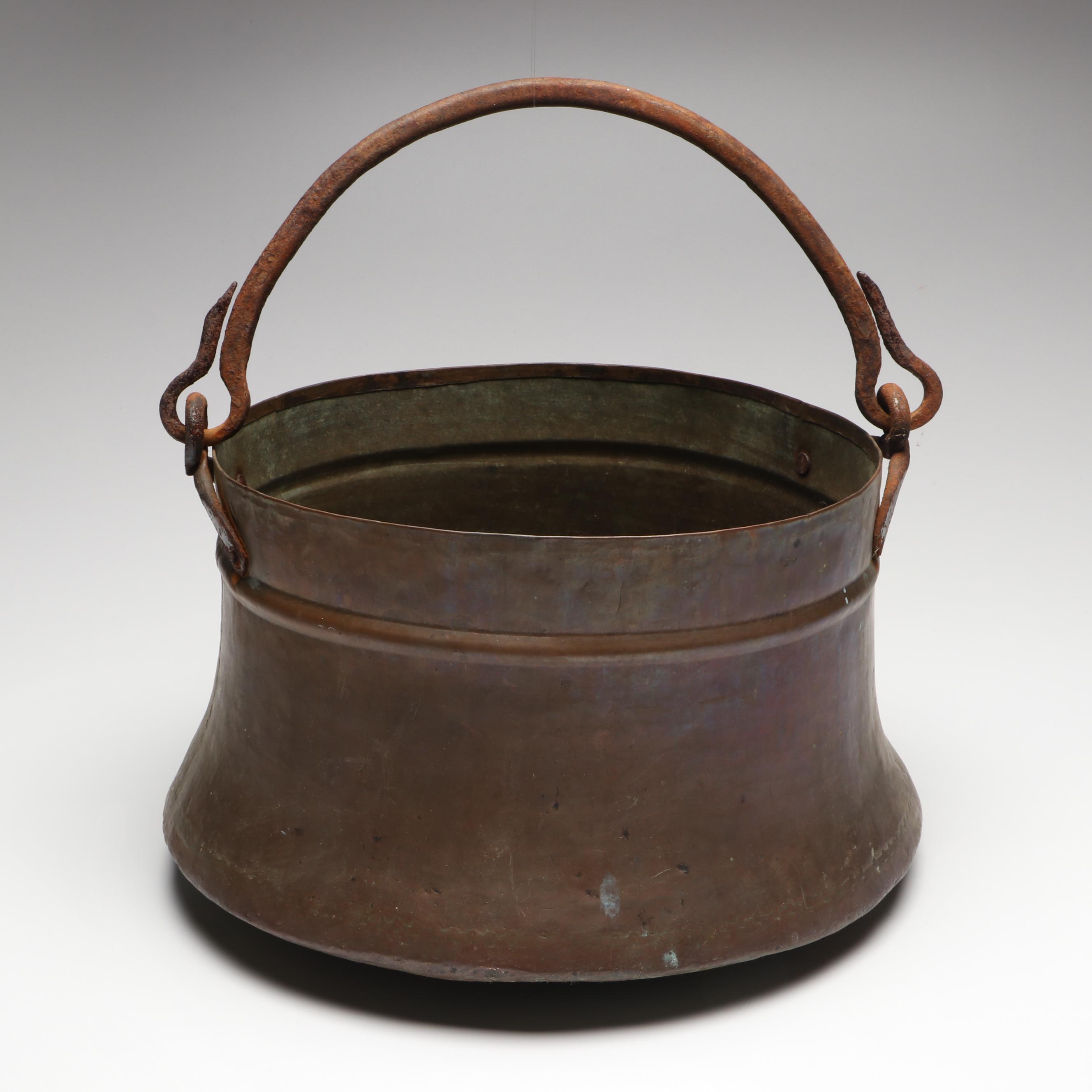 Hammered Copper Cauldron with Forged Iron Handles