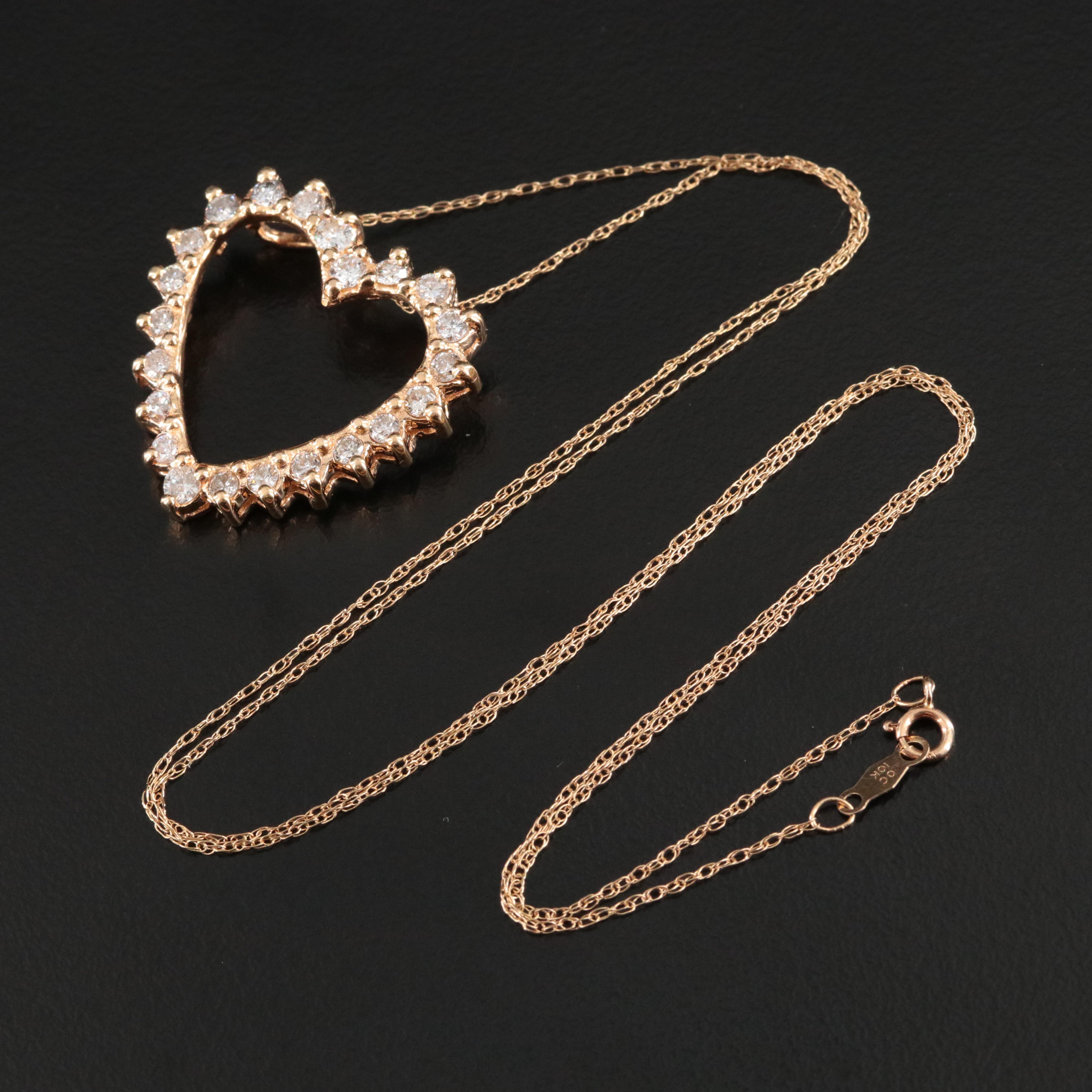 10K 1.04 CTW Diamond Heart Pendant Necklace