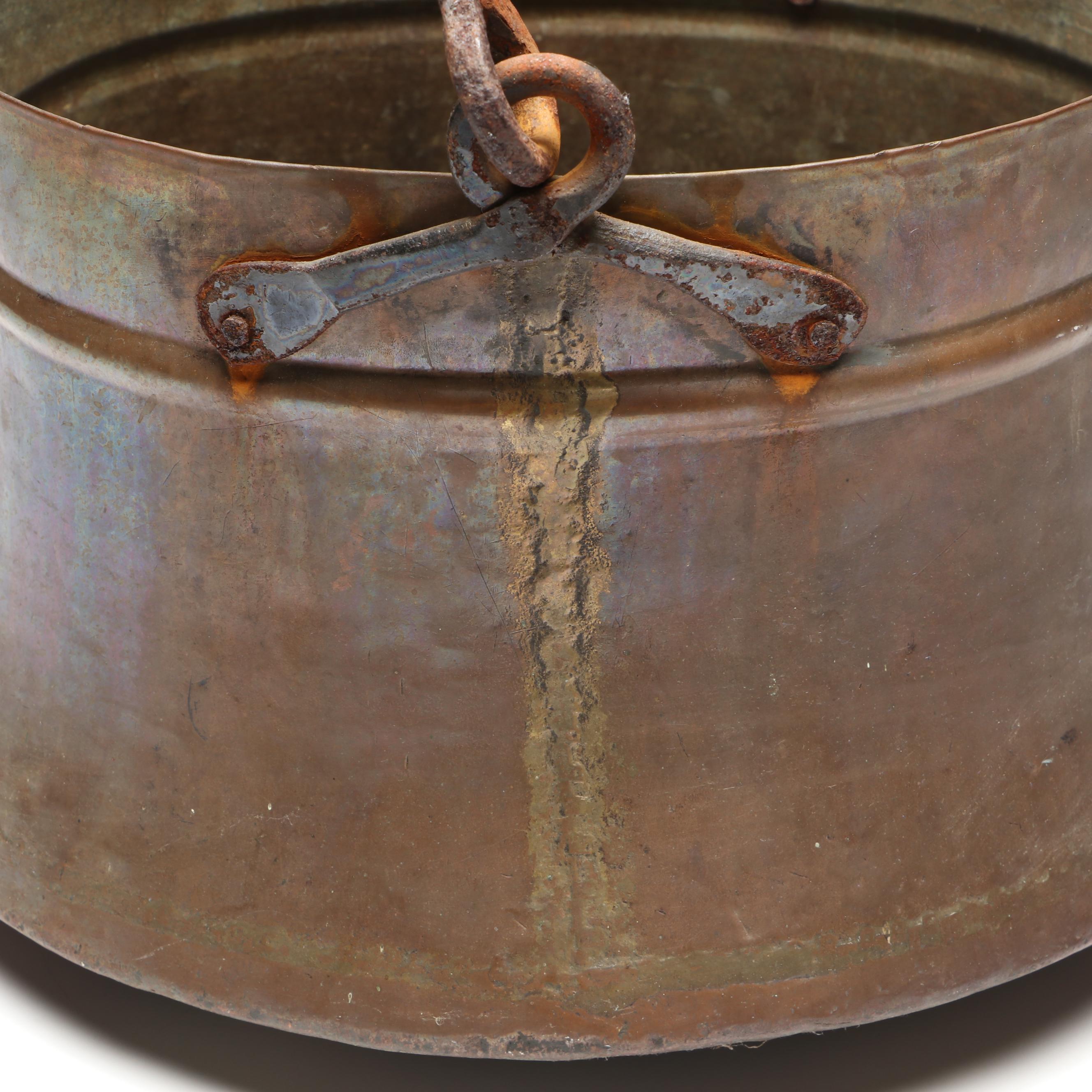 Hammered Copper Cauldron with Forged Iron Handles