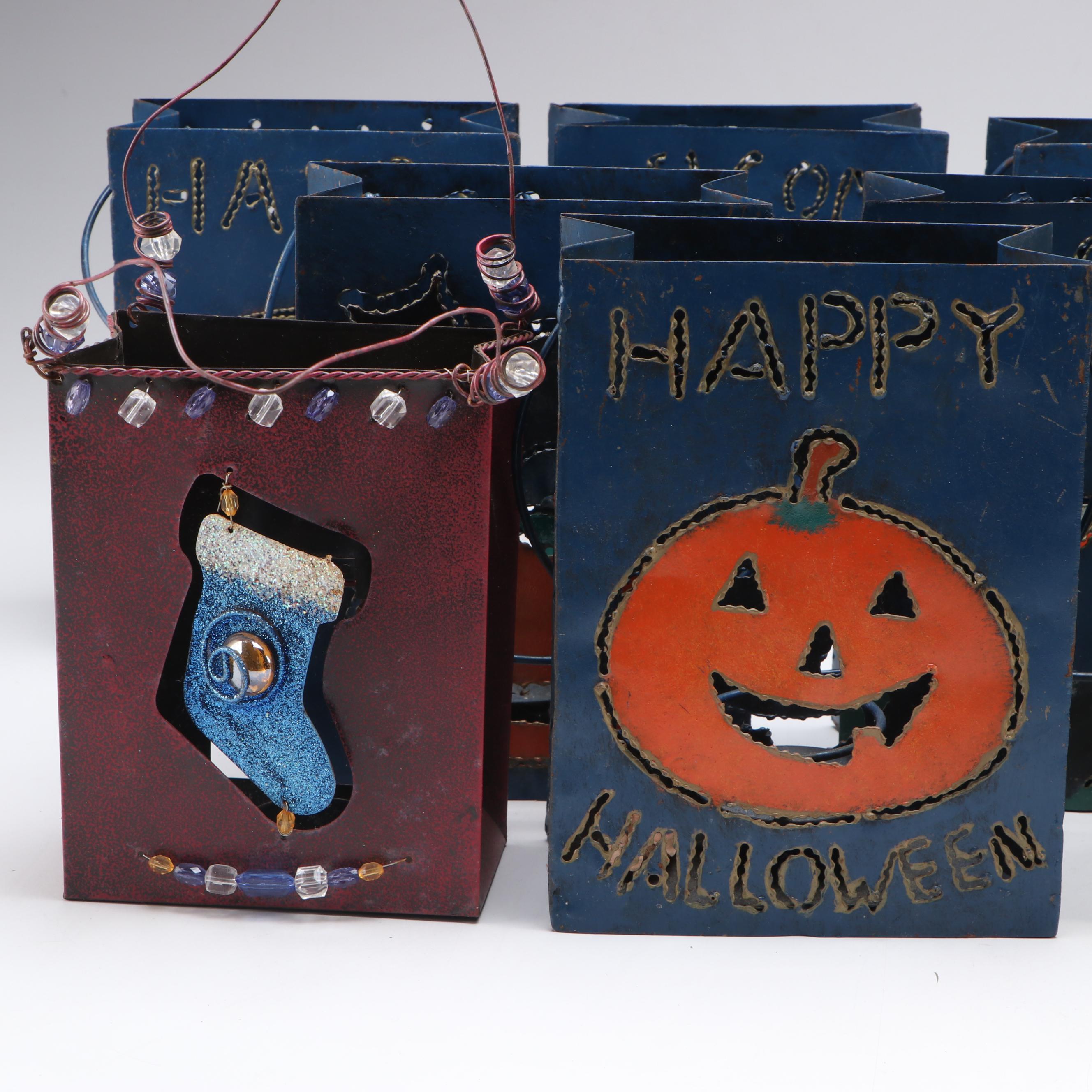 Holiday Painted Metal Luminarias