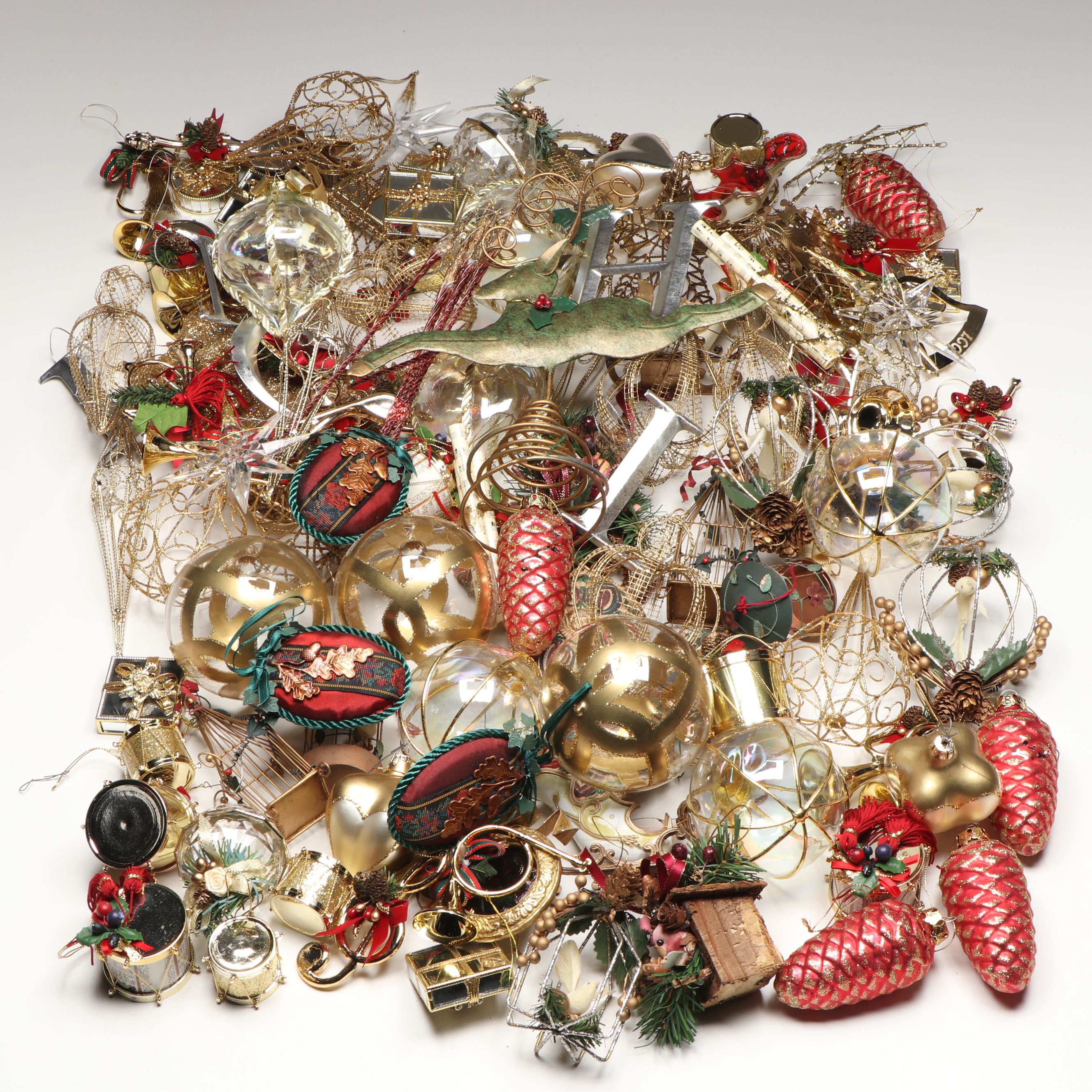 Reindeer Tree Topper with Gold Wire, Glass and Other Christmas Ornaments